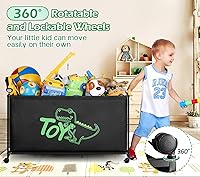 Vista 2 de MISSLO Caja grande de juguetes con ruedas, gran baúl de juguetes para niños, organizador de juguetes, 124L, color negro