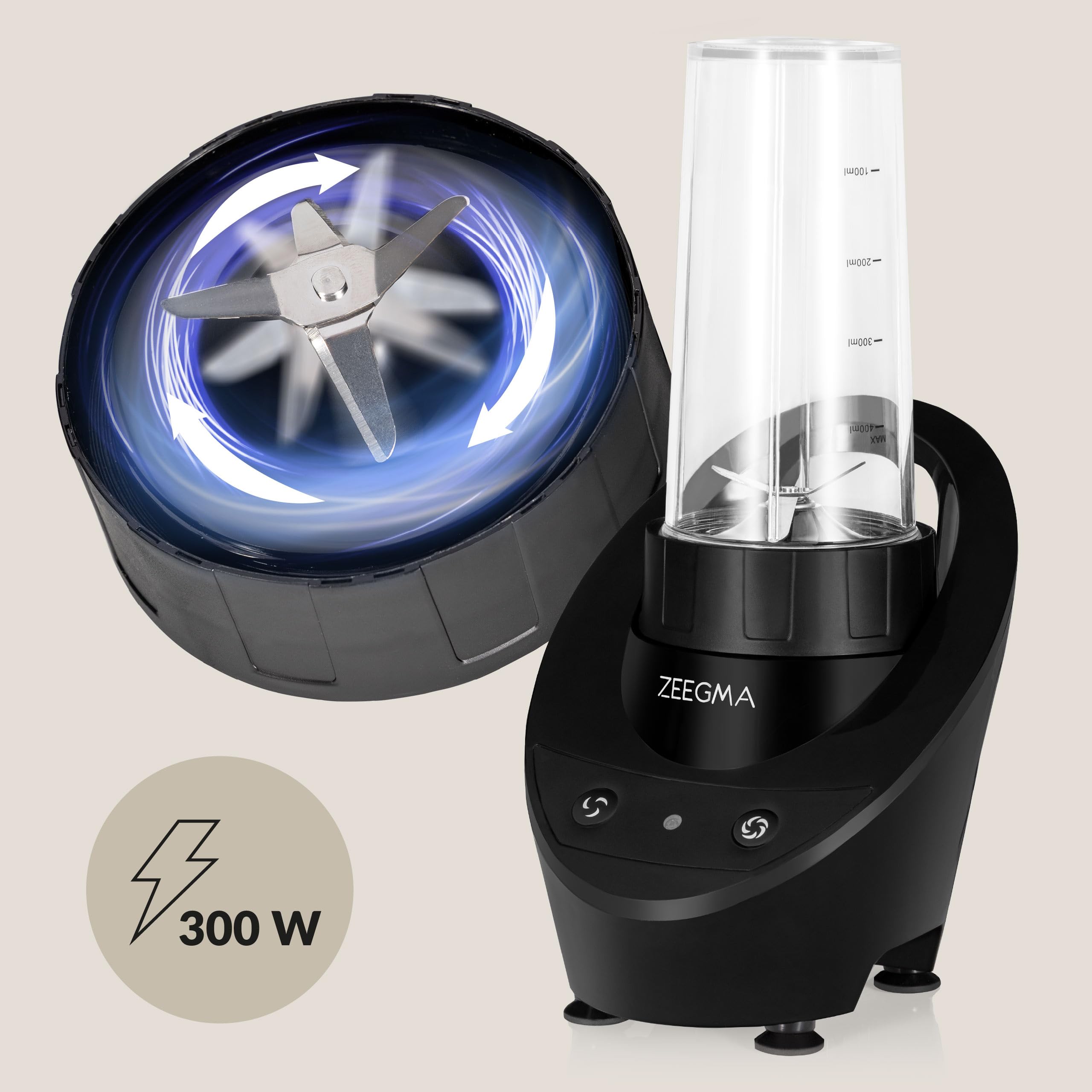 ZEEGMA Vitamine blender Professionnel à smoothie, multifonction 4-en-1 1050W avec pichet 1 L, pour écraser la glace, presse-agrumes électrique, moulin à café, lames croisées (0,4l)