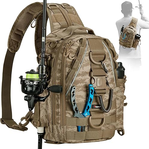 Miniatura 6 de Mochila Piscifun impermeable, de un solo hombro para almacenar los aparejos de pesca. Bolsa de correa cruzada multifuncional para camping,