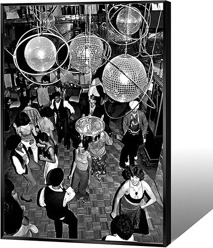 Miniatura 1 de ZHIXQMG Póster retro para fiesta de discoteca en blanco y negro, bola de espejo de los años 80, disco bohemio, chic, lienzo para pared, impresión de