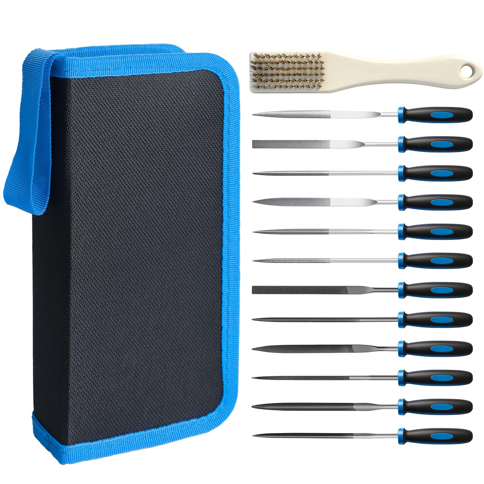 13PCS Needle Files Set, Metal File Set with 6 Steel File, 6 Diamond File, Cleaning Brush and Zipper Bag, Plastic Carving Tool, DIY Carving Tool Kit, Ideal Hand Tool for Crafts, Metal, Woodworking