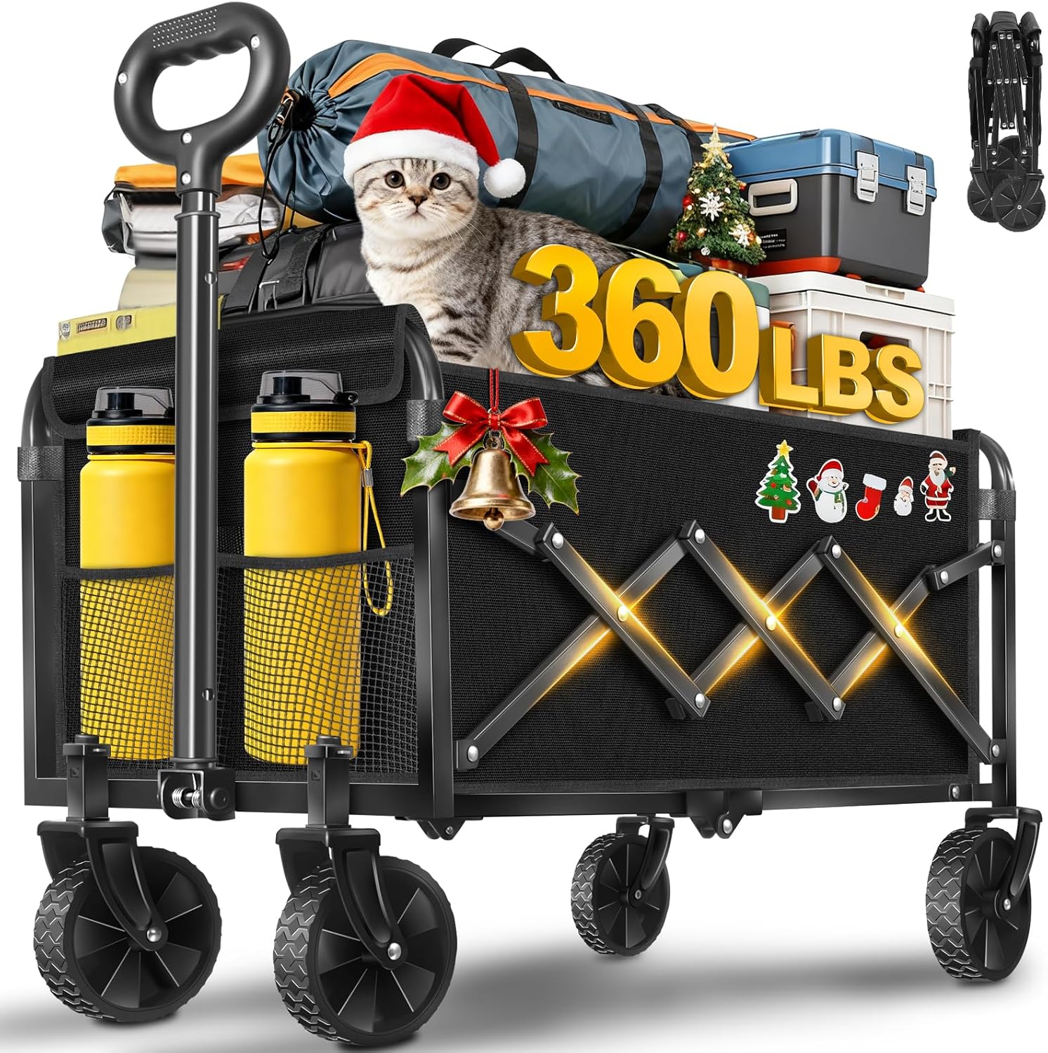 Foldable Collapsible Wagons Carts with Wheels — Folding Utility Wagon Cart Portable & Easy to Store for Groceries,Apartment Moving,Sports & Garden|Collapsible Wagon for Yard Work&Shopping,Graphite