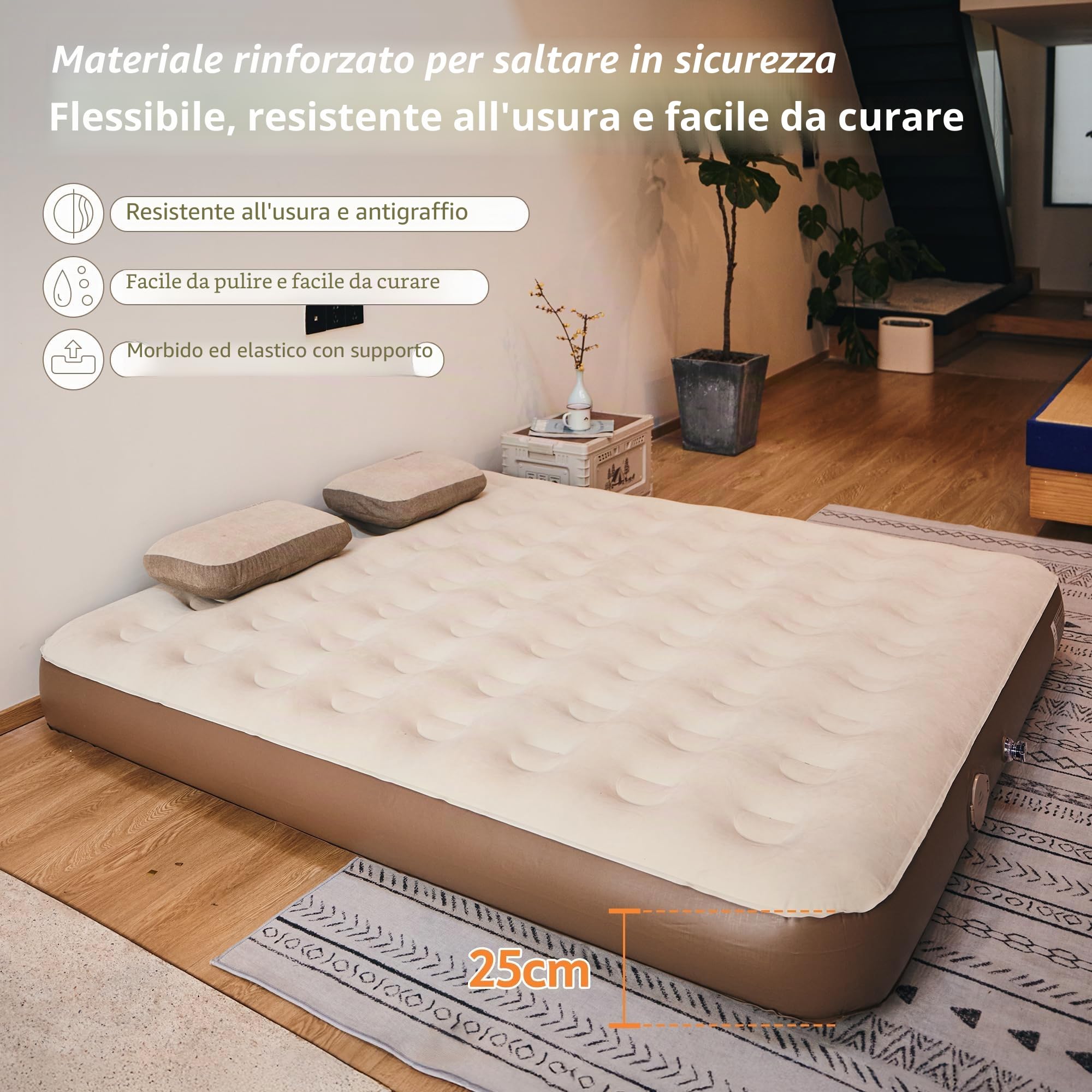 Naturehike Materasso ad Aria per 2 Persone 200x150x25 cm, Pompa Elettrica Ricaricabile, Letto Autogonfiabile di Alta Qualità per Campeggio e Uso Domestico