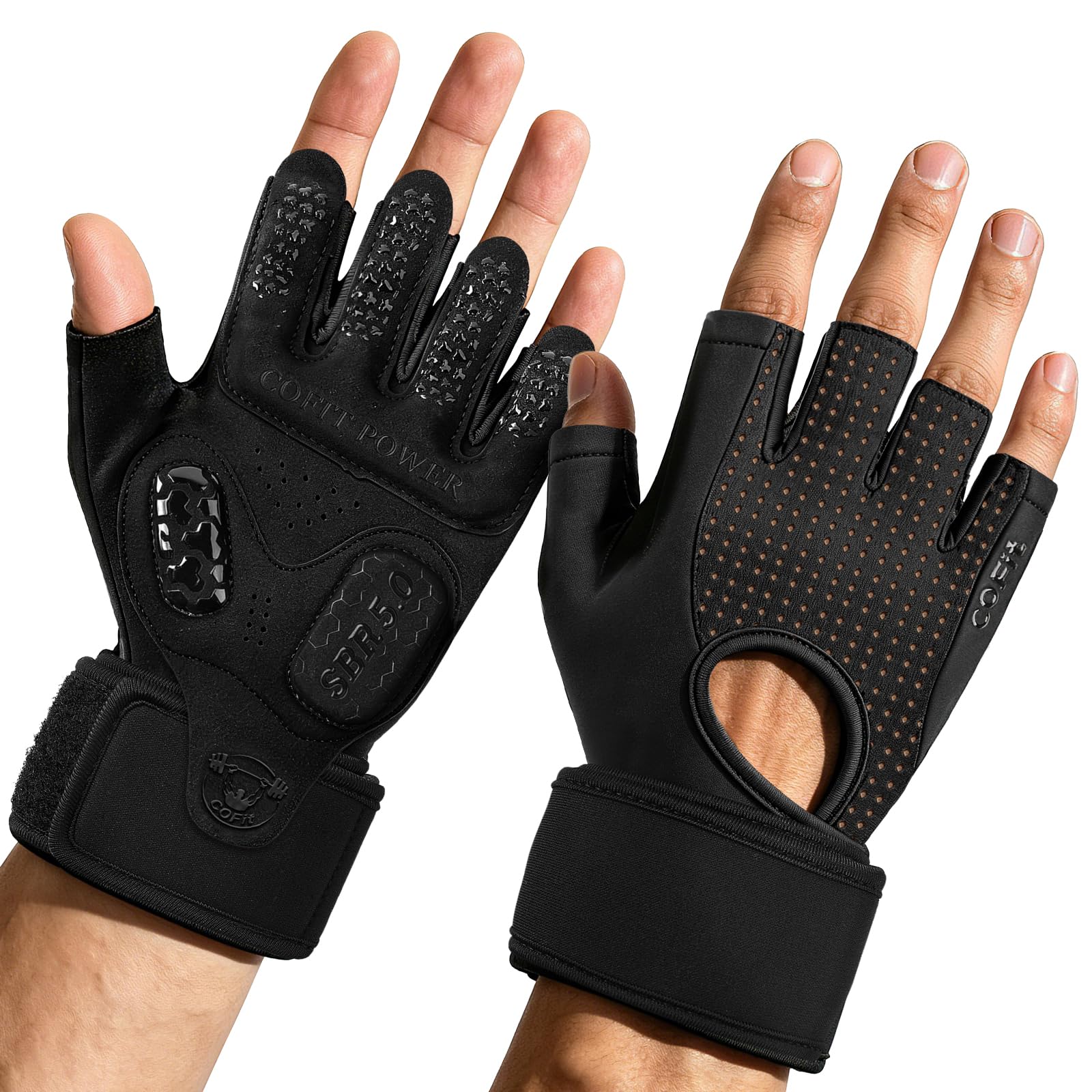 COFIT Gym Gloves for Men and Women, Weight Lifting Gloves with Wrist Weights, Workout Gloves with 5MM SBR Palm Padding, Breathable Non-Slip Lifting Gloves for Exercise, Fitness, Weight Training - L