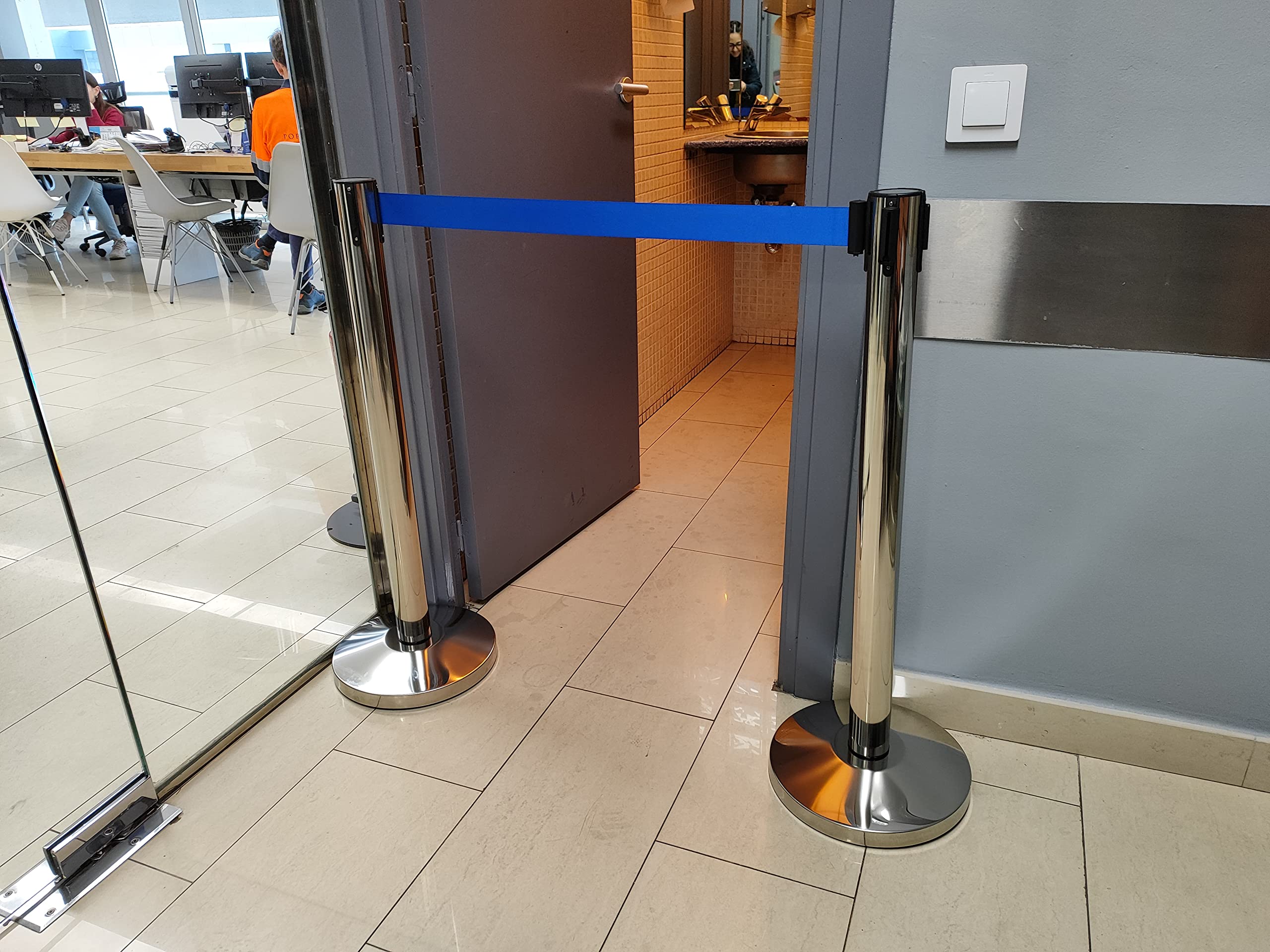 PAL | Poste separador de Acero Inoxidable con Cinta Extensible Azul 3 metros (2- postes)