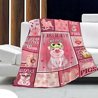 Lokesvararaja Cute Pink Cartoon Pig Plush Throw Blanket Red Mushrooms Natural Wild Fungus Fleece Throw Blanket Botanical Fuzzy Blanket for Couch Bed Sofa Teen (60