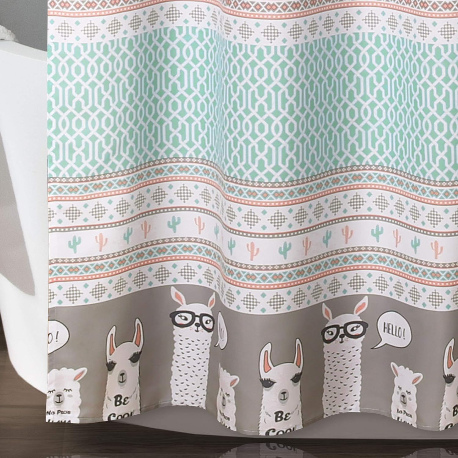 Lush Decor Llama Stripe Shower Curtain, 72" x 72", Pink and Turquoise