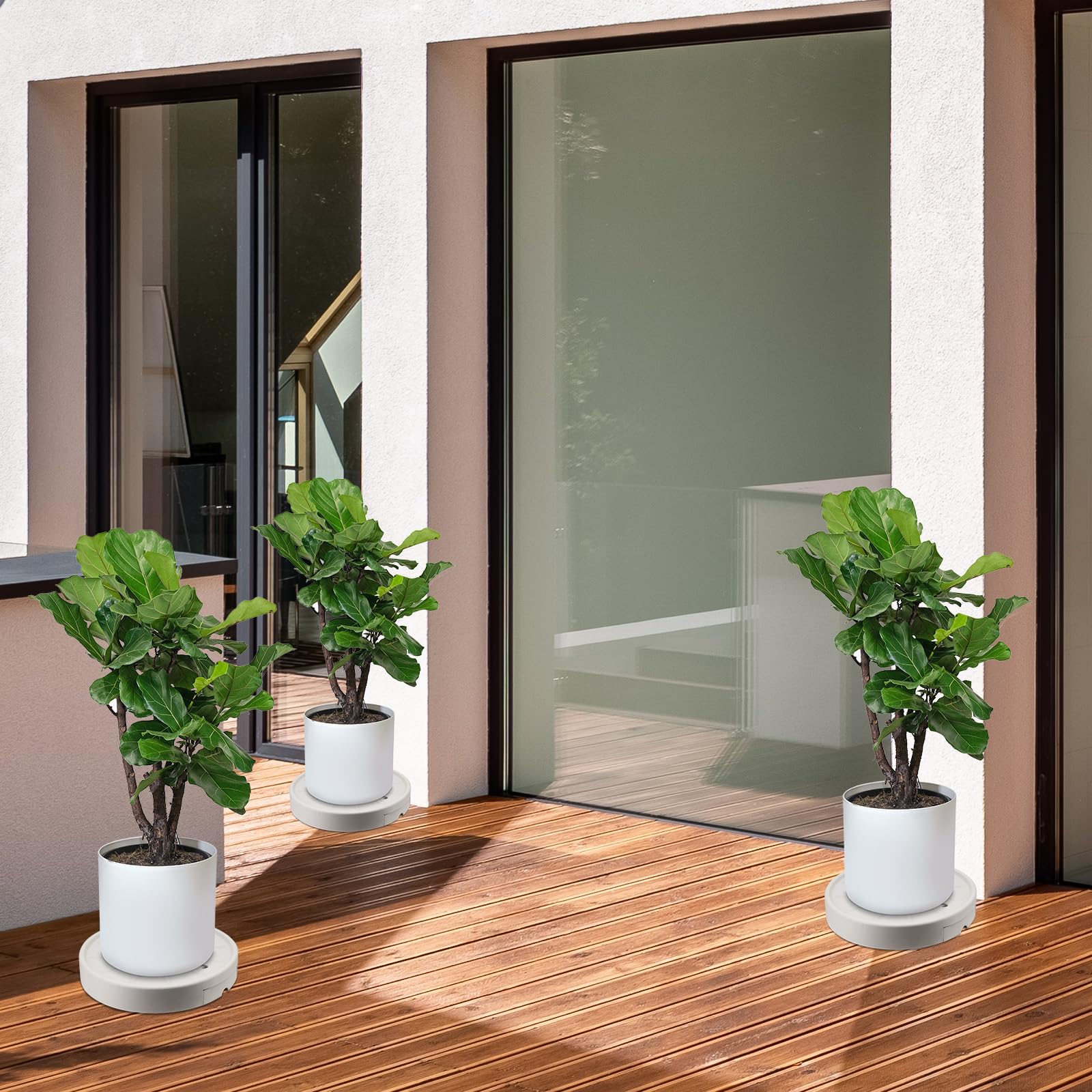 Confezione da 2 contenitori per piante da 28 cm, supporto per piante rotanti, con carrello con 4 ruote invisibili, carrello per fioriera con contenitore per l'acqua, vassoio porta vasi da