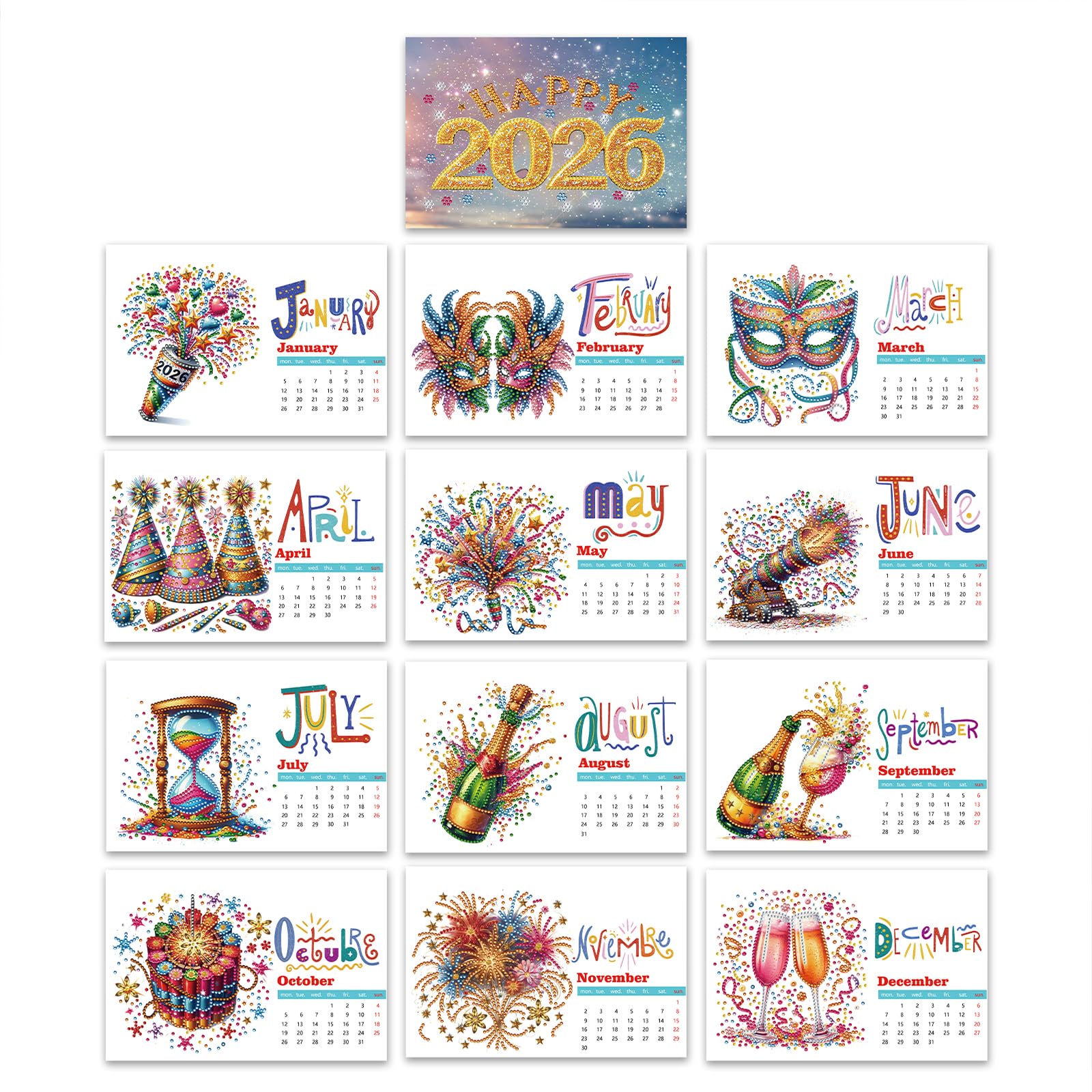Calendrier De Bureau 2026 Diamond Painting à Faire Soi-Même - 25x20.5x9 Cm, Kit DIY Avec Outils, Cadeau Créatif
