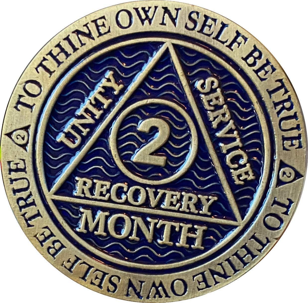 2 Month AA Medallion Antique Bronze Dusty Blue Color 60 Day Sobriety Chip