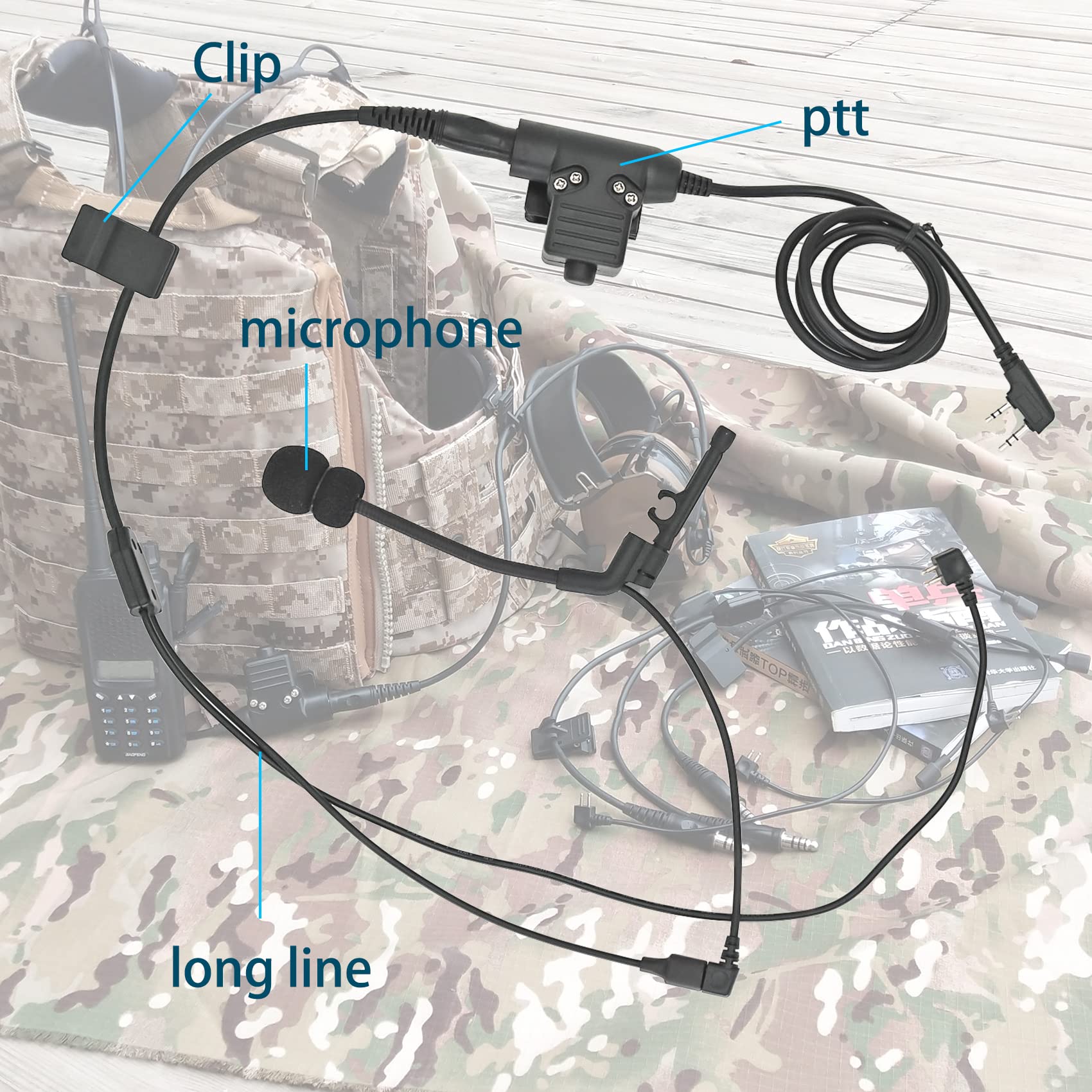 Conector de cable Y Boom Mic K U94 PTT Kit adaptador compatible con auriculares tácticos COMTA