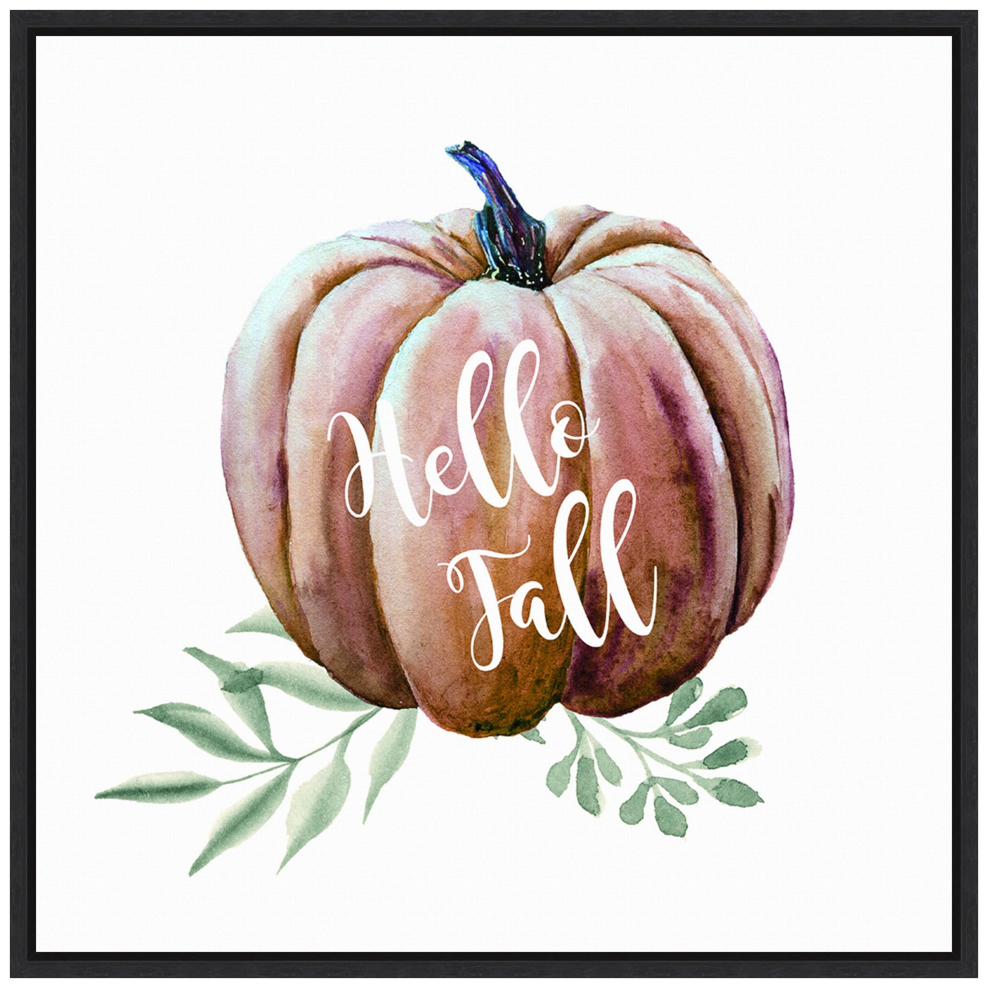 Amanti Art Framed Canvas Wall Art 30x30 Hello Fall Pumpkin Watercolor Portfolio, Framed Wall Art Canvas, Seasons Artwork, Modern Decor, Large Poster Painting for Living Room, Bedroom,