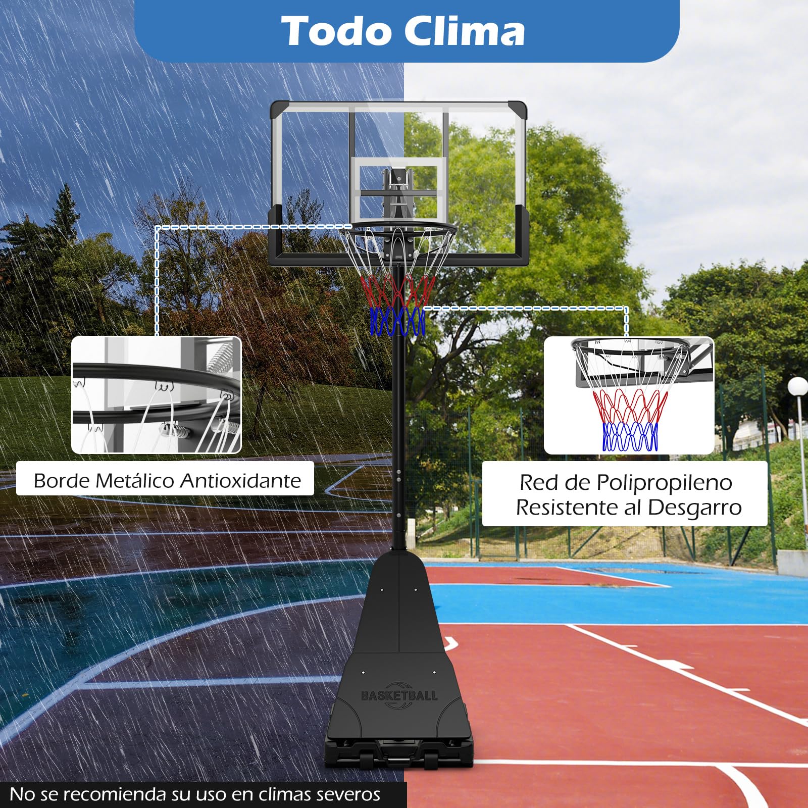 COSTWAY Canasta de Baloncesto Exterior, Altura Ajustable de 1,5 m a 3,05 m, Aro de Baloncesto Portátil PC con Base Rellenable de Agua 60 kg o Arena 150 kg, Canasta de Baloncesto Adolescentes y Adultos