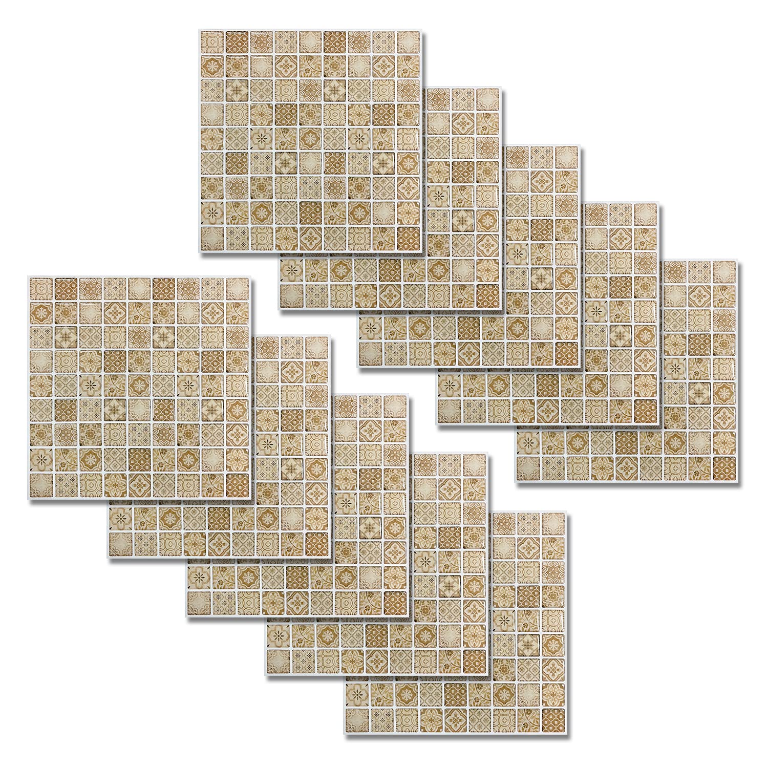 Beaustile Decorative Tile Stickers Peel Stick Backsplash Fire Retardant Tile Sheet (European Brown) (10pcs, 12" x 12")