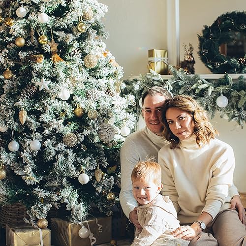 Miniatura 8 de Árbol de Navidad artificial nevado, árbol de Navidad artificial de 4.5 pies preiluminado, delgado y delgado, decoración de vacaciones con 150 luces