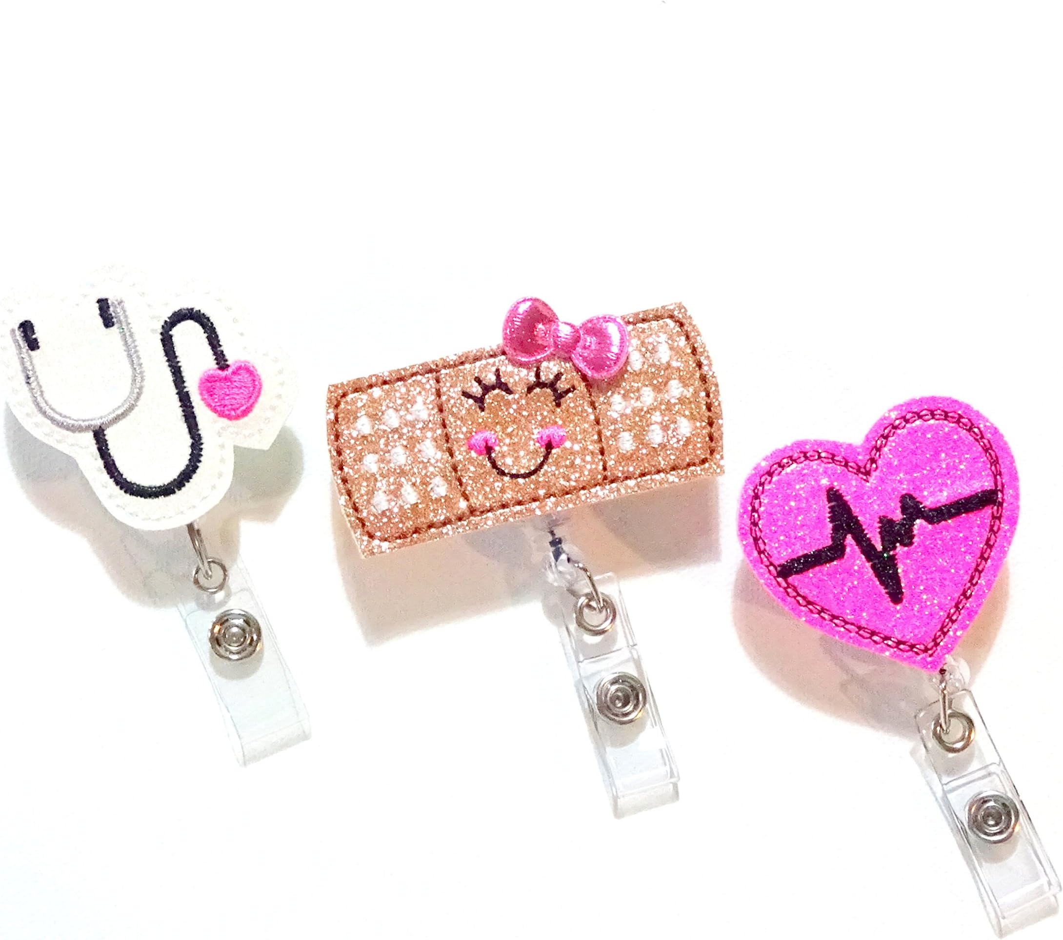 Medical Badge Reels-Nurse Badge Reel-Bandage Badge-Nursing Badge Reels-Retractable Badge Holder-Glitter Badge Reel-Stethoscope Badge Holder-EKG Badge Holder-Swivel Badge-Hospital Badge Reel (Set of 3)