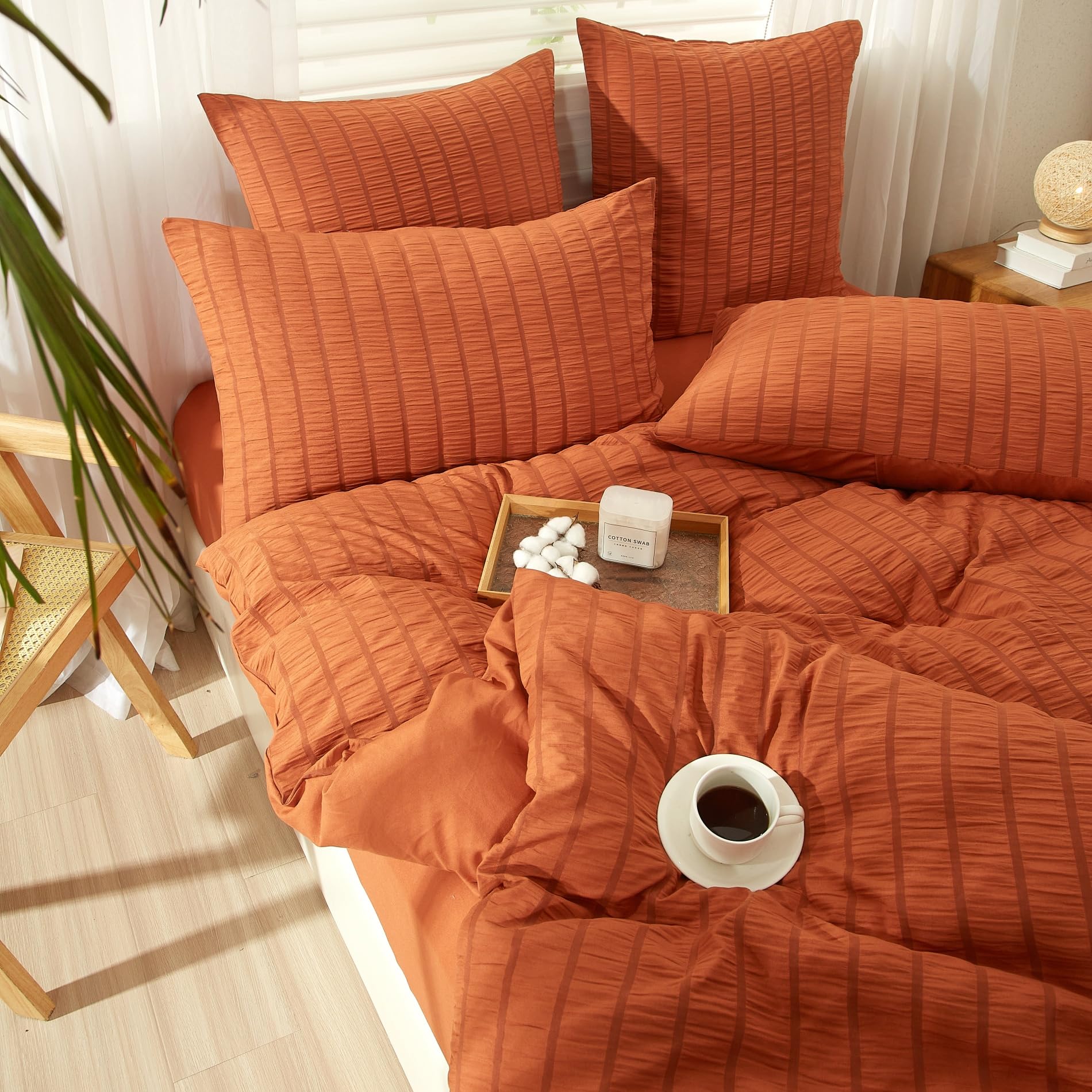 Housse de couette seersucker 220x240 orange pour stopper la chaleur nocturne