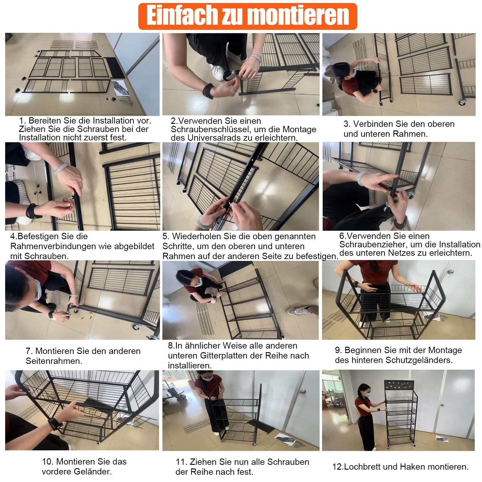 5-stufiger Supermarkt Verkaufsregal, freistehende Schwarze Einzelhandels-Ausstellungsregale mit 12 Haken und 4 Rädern, großes Snackregal aus Metall für Ladengeschäfte