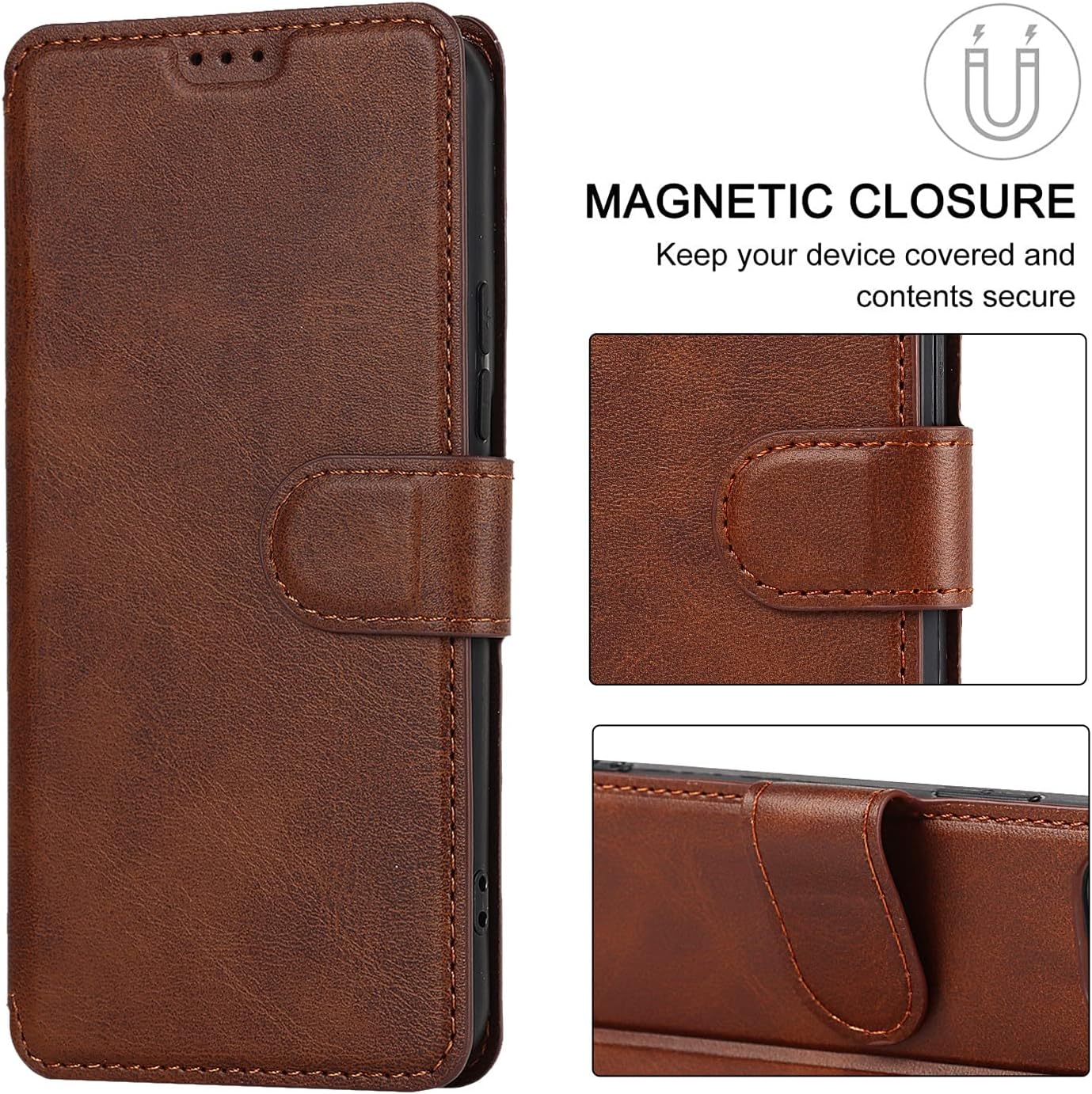 QLTYPRI Case for Samsung Galaxy A26 Premium PU Leather Simple Wallet Case Card Slots Kickstand Magnetic Closure Shockproof Flip Cover for Samsung Galaxy A26 - Brown - Image 4