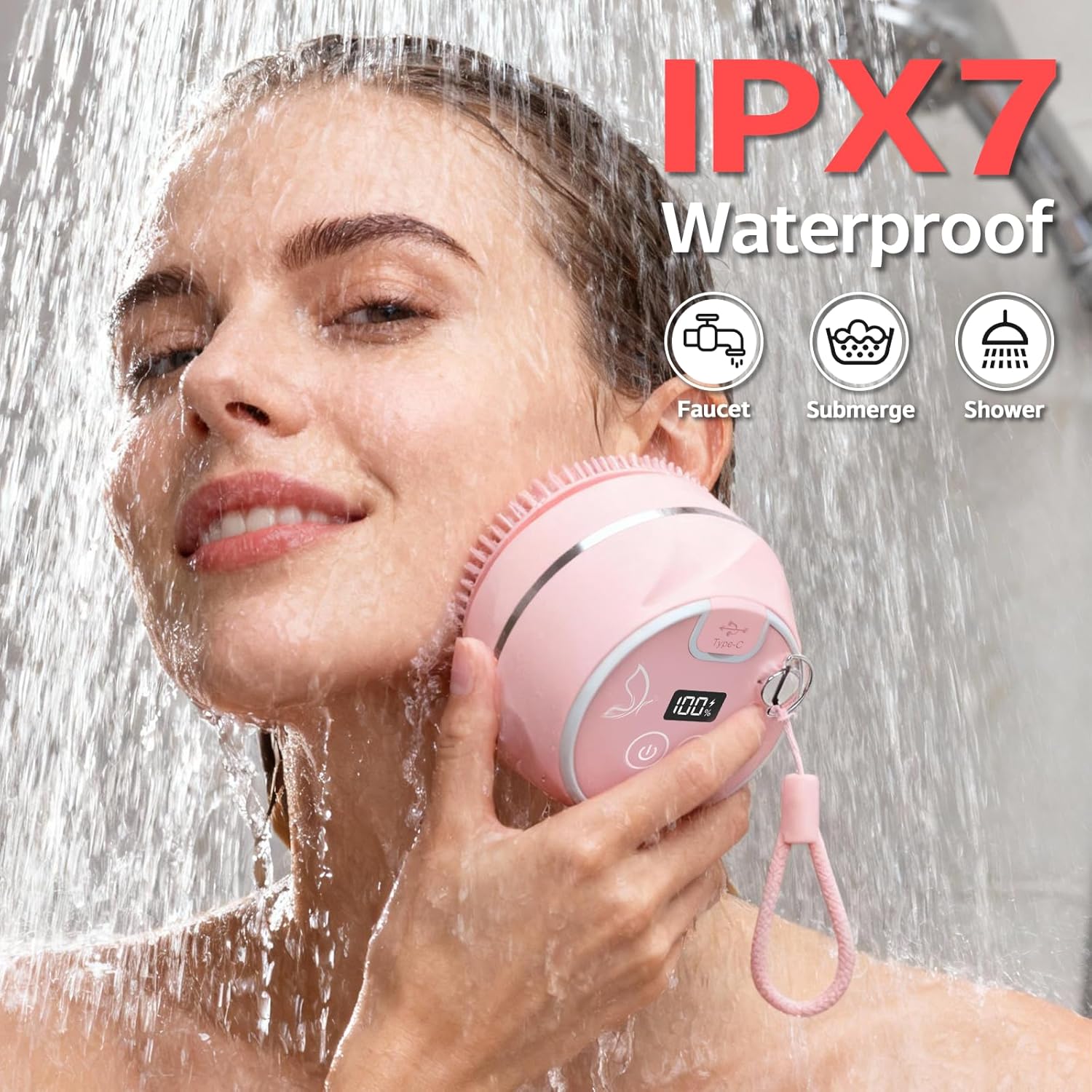 Face Cleansing Brush, Waterproof Silicone Facial Cleansing Brush, 6 Modes, 3 Light Effect, Rechargeable Electric Exfoliator Deep-Clean Scrubber for Women and Men