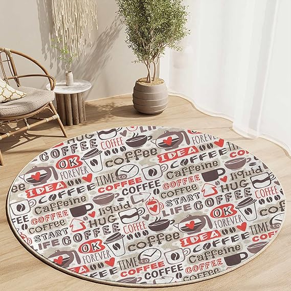 MomTumd Round Rug 3 FT Coffee Desk Chair Mat Doodle Hard