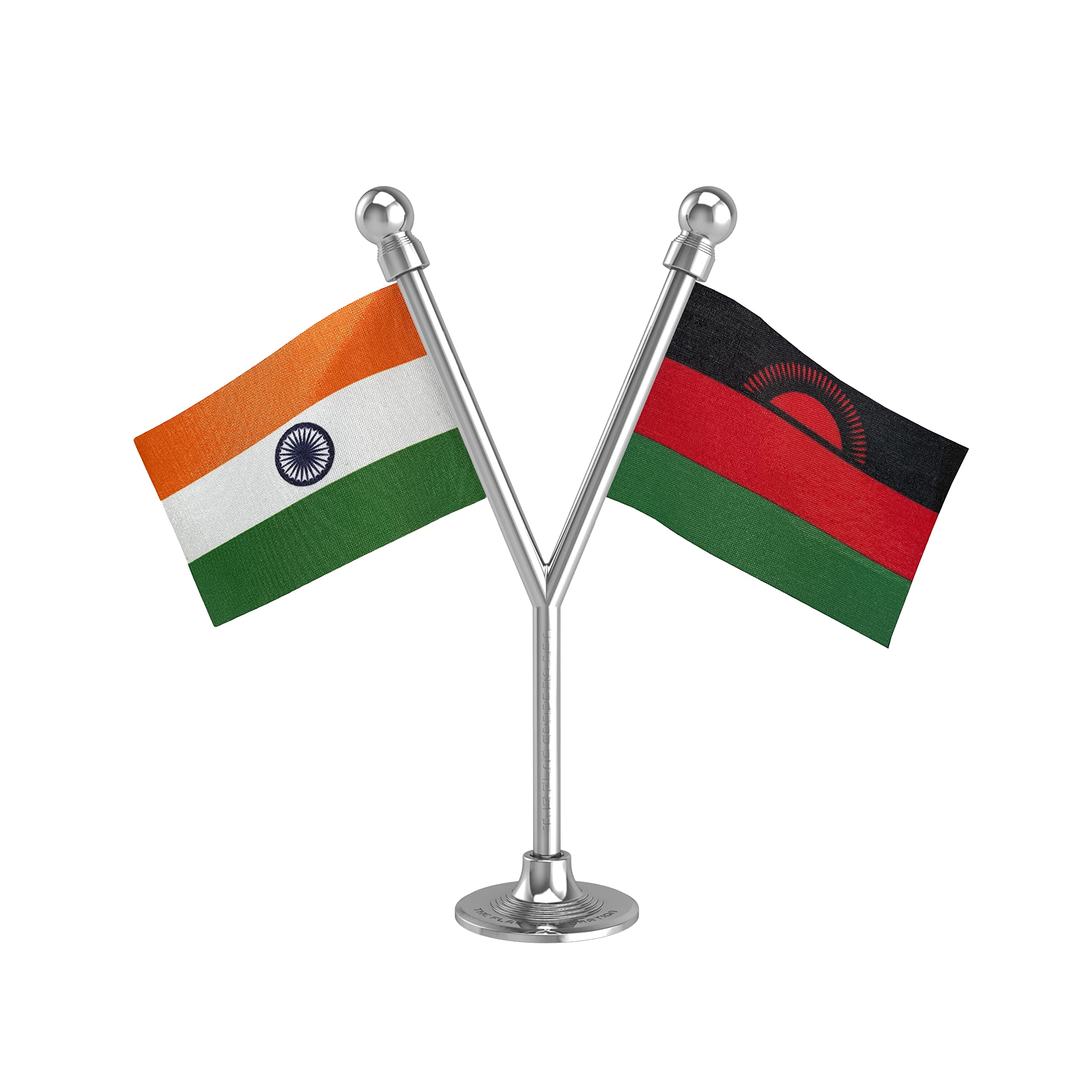 The Flag Corporation India & Malawi Car Dashboard Flag 2in x 3in with A Plastic Liquid Chrome Base