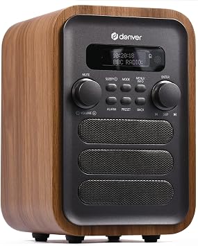Denver DAB-48 Bluetooth DAB+ Radio With Remote Control - Digital Radio Mains Powered – Bluetooth Speaker – Alarm Clock – Grey With Large Remote Control