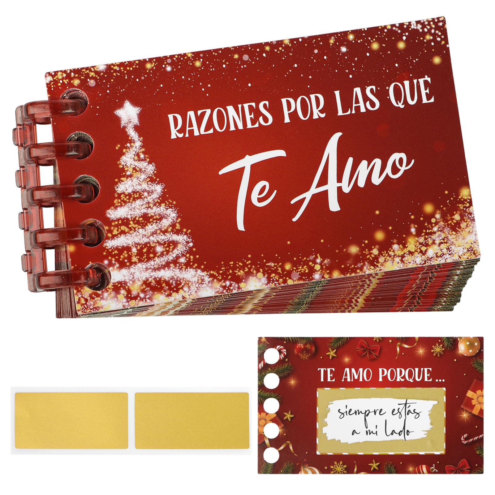 GEBETTER Regalo Navidad Pareja, 25* Tarjetas Te Amo Español + 24* Pegatinas Rasca + 1* Canutillo Encuadernar, Libreta Navideña Mujer Hombre Novia Novio Marido Manualidades Calendario de Adviento
