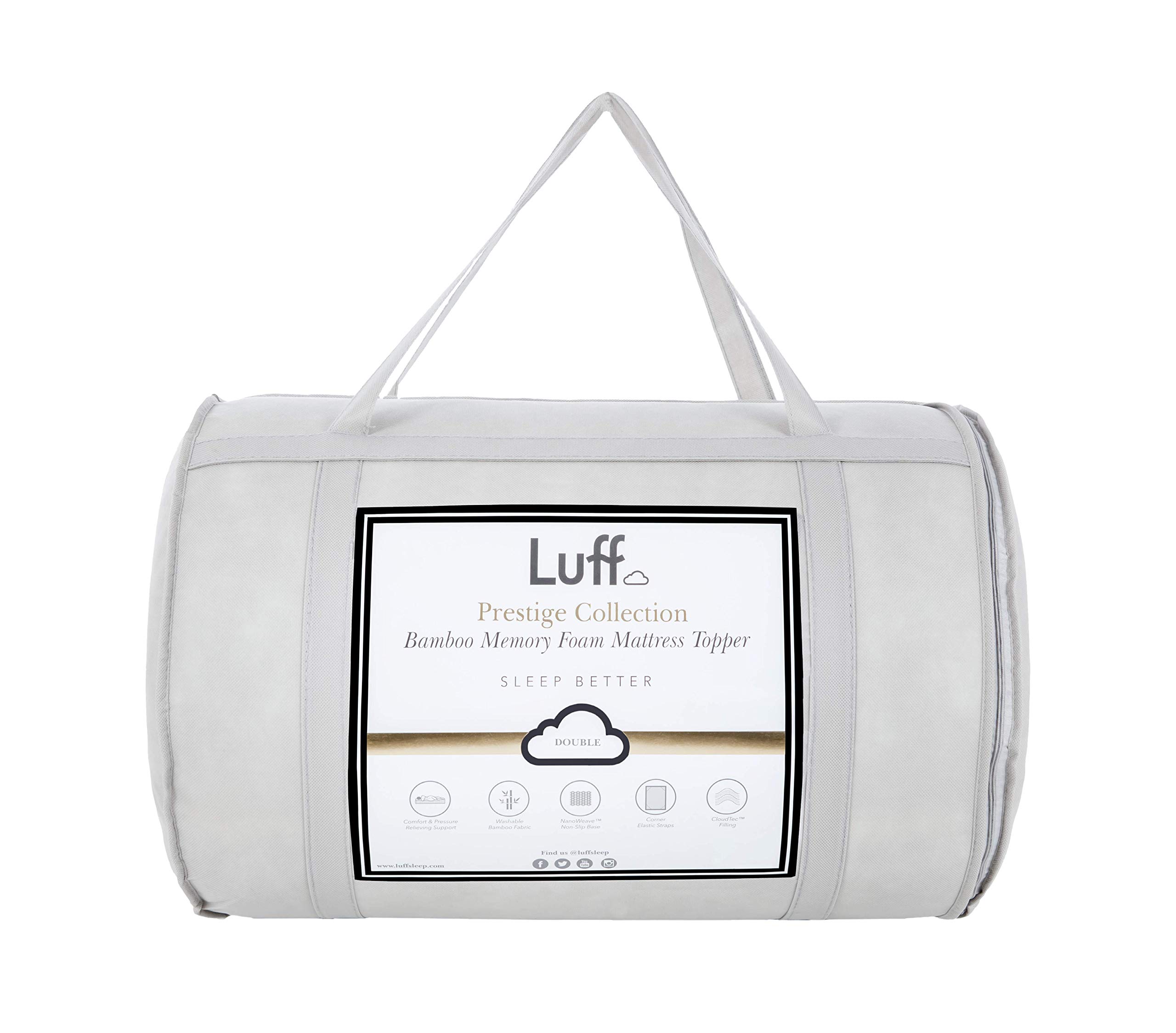 Luff White Prestige Bamboo Memory Foam Double Mattress Topper, With Hypoallergenic Bamboo Case And Cloudtec® Technology (135Cm X 190Cm) 135Cm