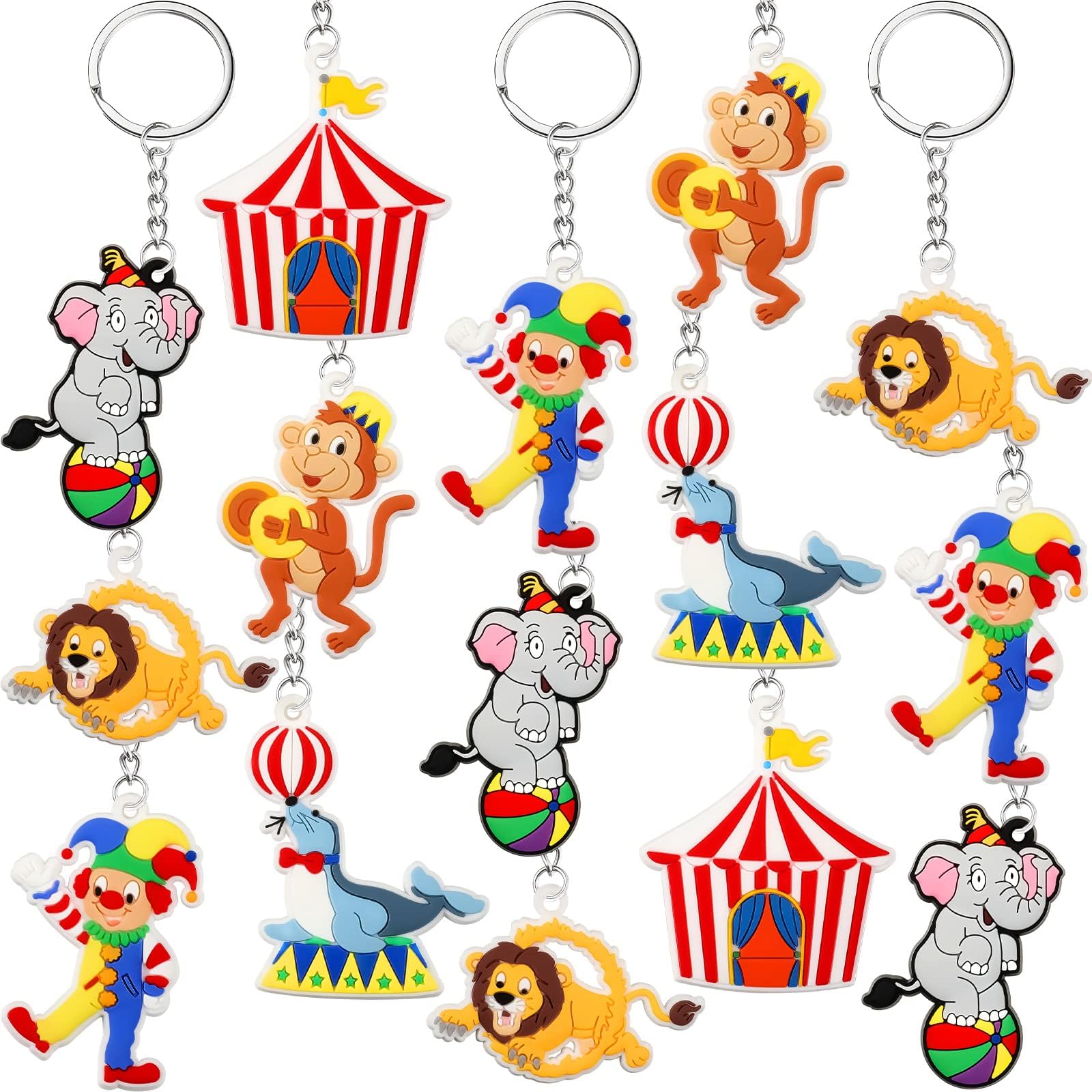 Taiyin 30 Pcs Circus Party Favors Ninja Clown Animals Pirate Themed Keychain for Carnival Birthday Party Supplies(Circus)