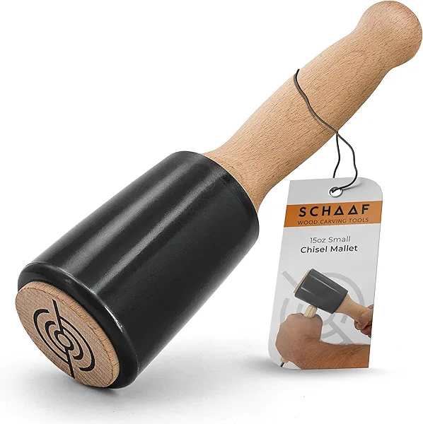 Precision Wood Carving Mallet 15oz for Woodworking, Comfortable Wooden Handle Reduces Hand Fatigue, Non-Marring Urethane Head Protects Tools, Chisel Hammer from Schaaf Tools
