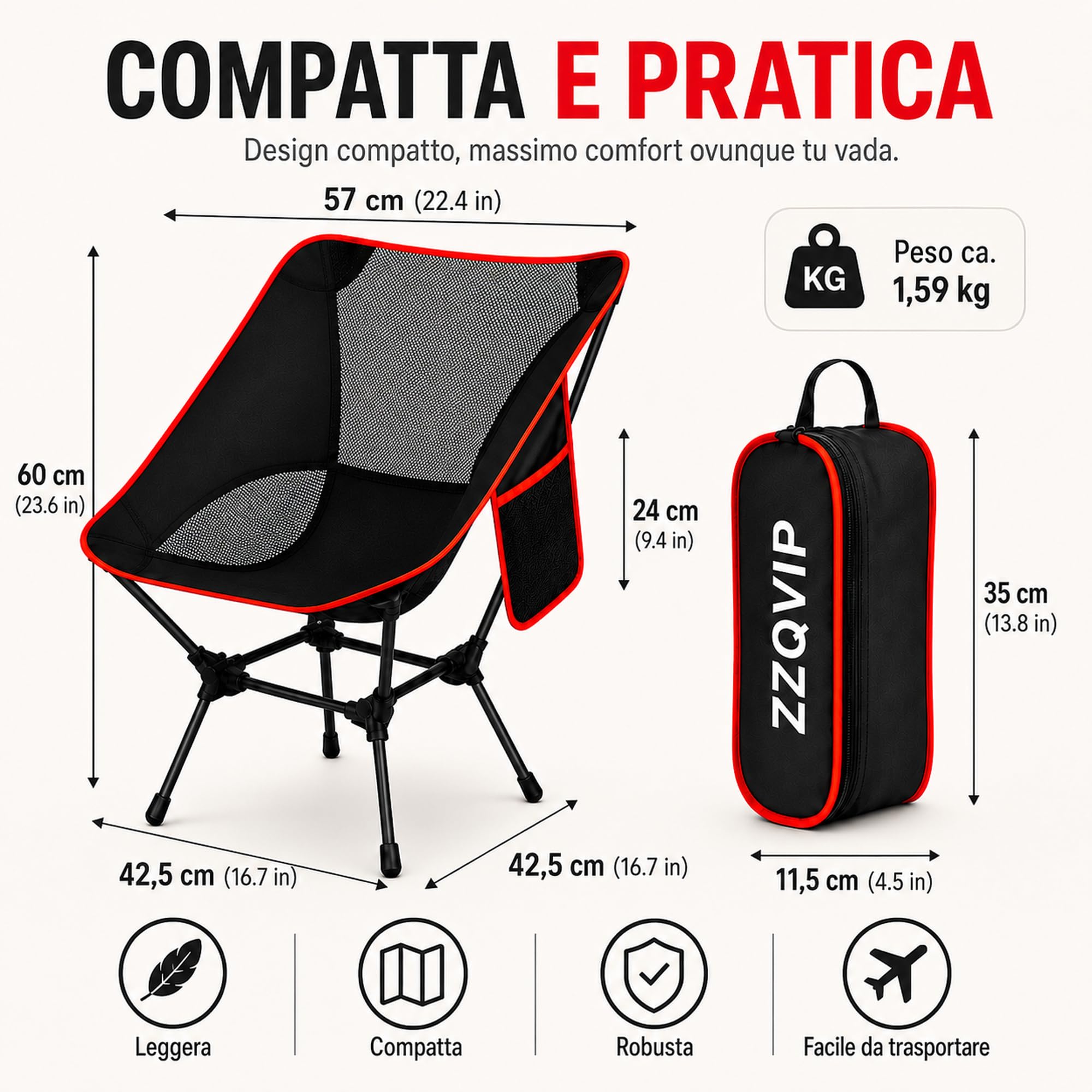 Sedia Campeggio Pieghevole Leggera, Moon Chair Portatile in Oxford 600D fino a 150 kg con Borsa e Tasca Laterale, per Spiaggia Pesca Picnic Giardino Esterno Viaggio