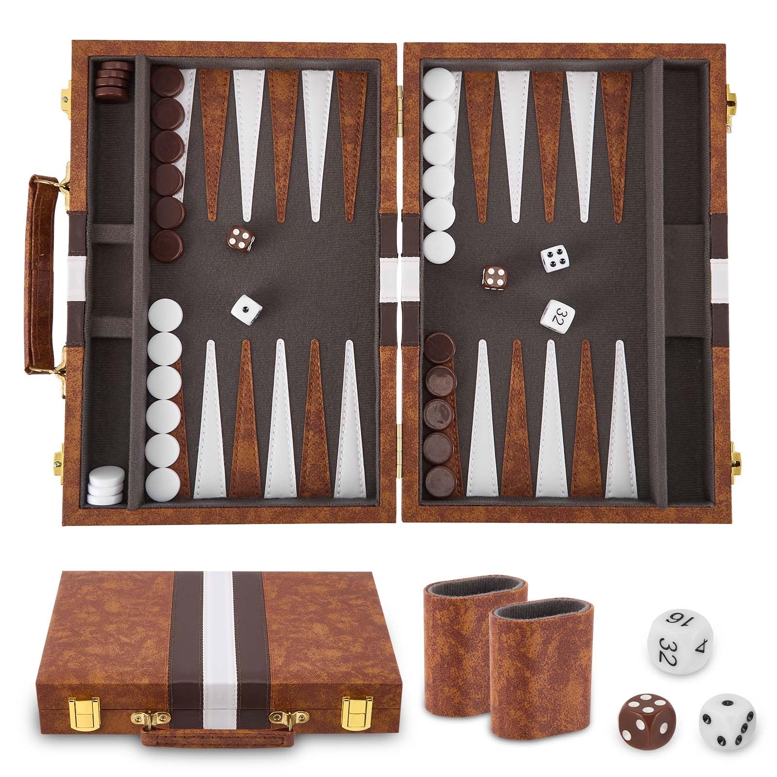 Backgammon Set, Travel Portable Traditional Board Game with Premium Leather Case, 11 inch 2 players Classic Handcrafted Wooden Tactical Board Strategy Game for Adults and Kids