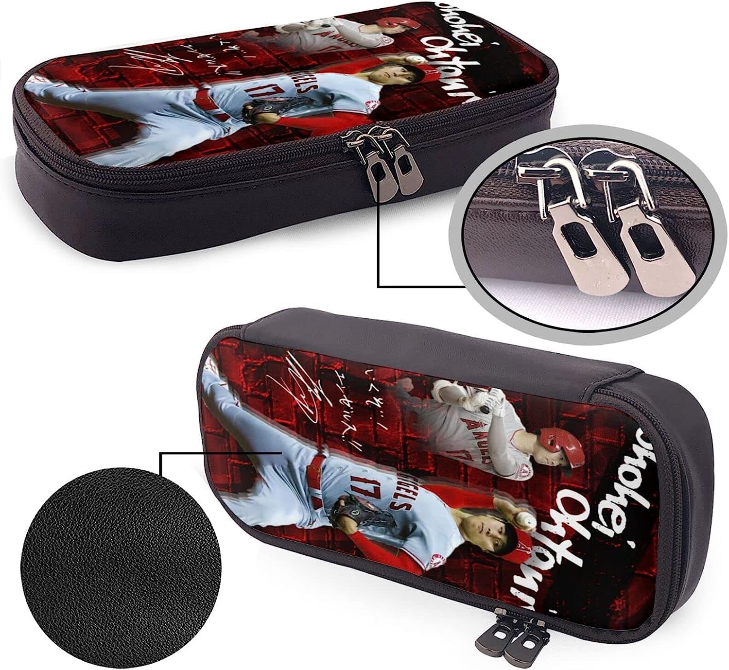 Amazon | 大谷翔平 ペンケース 大容量 筆箱 多機能 おしゃれ レザー 革