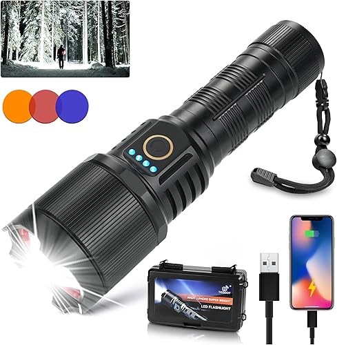 Miniatura 8 de Linternas de alto lúmenes 990000 LED recargable linterna táctica Zoomable 3 modos de carga rápida IPX6 impermeable linterna de mano súper brillante