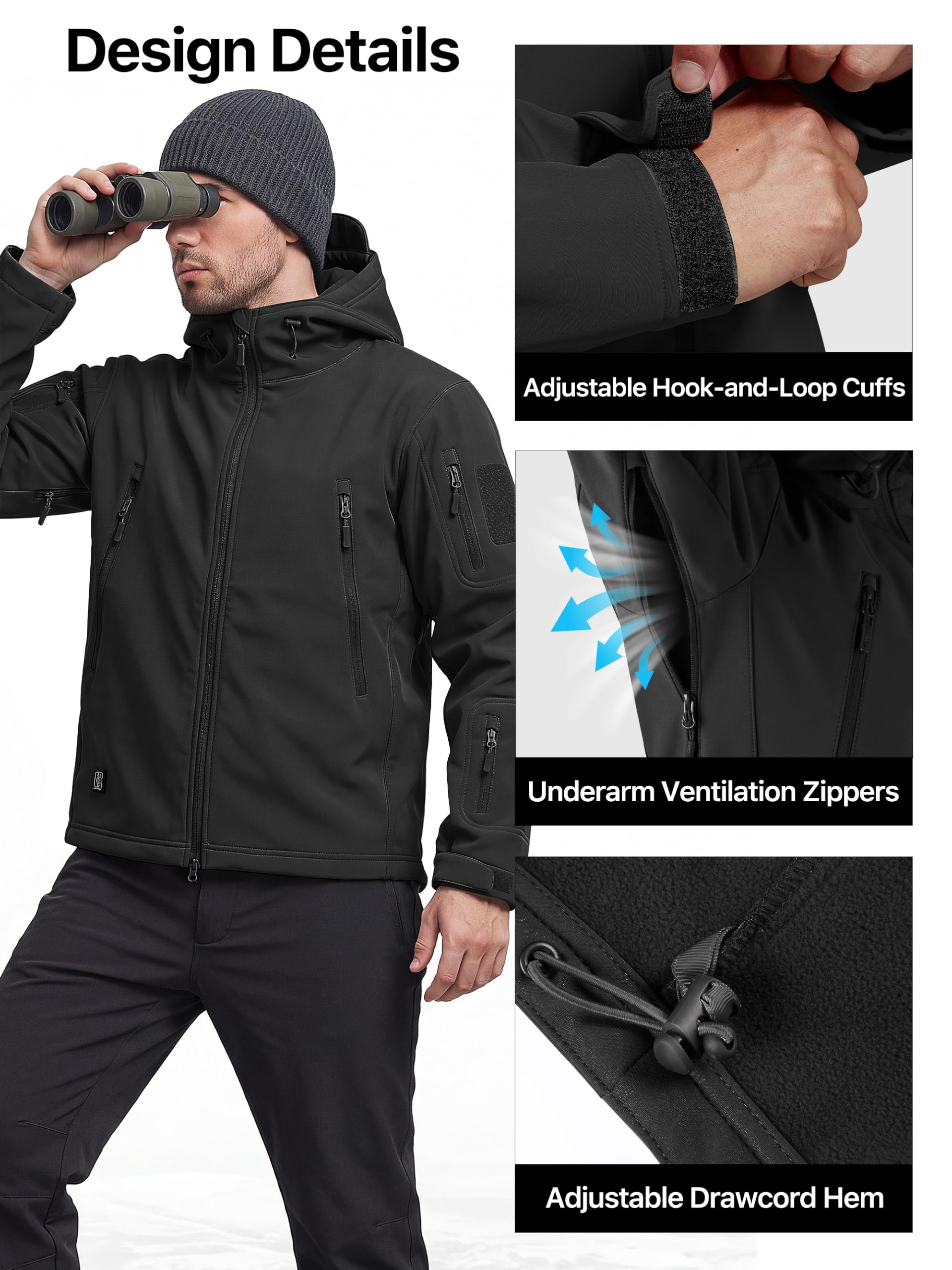 FREE SOLDIER Veste Softshell imperméable à Capuche pour Homme