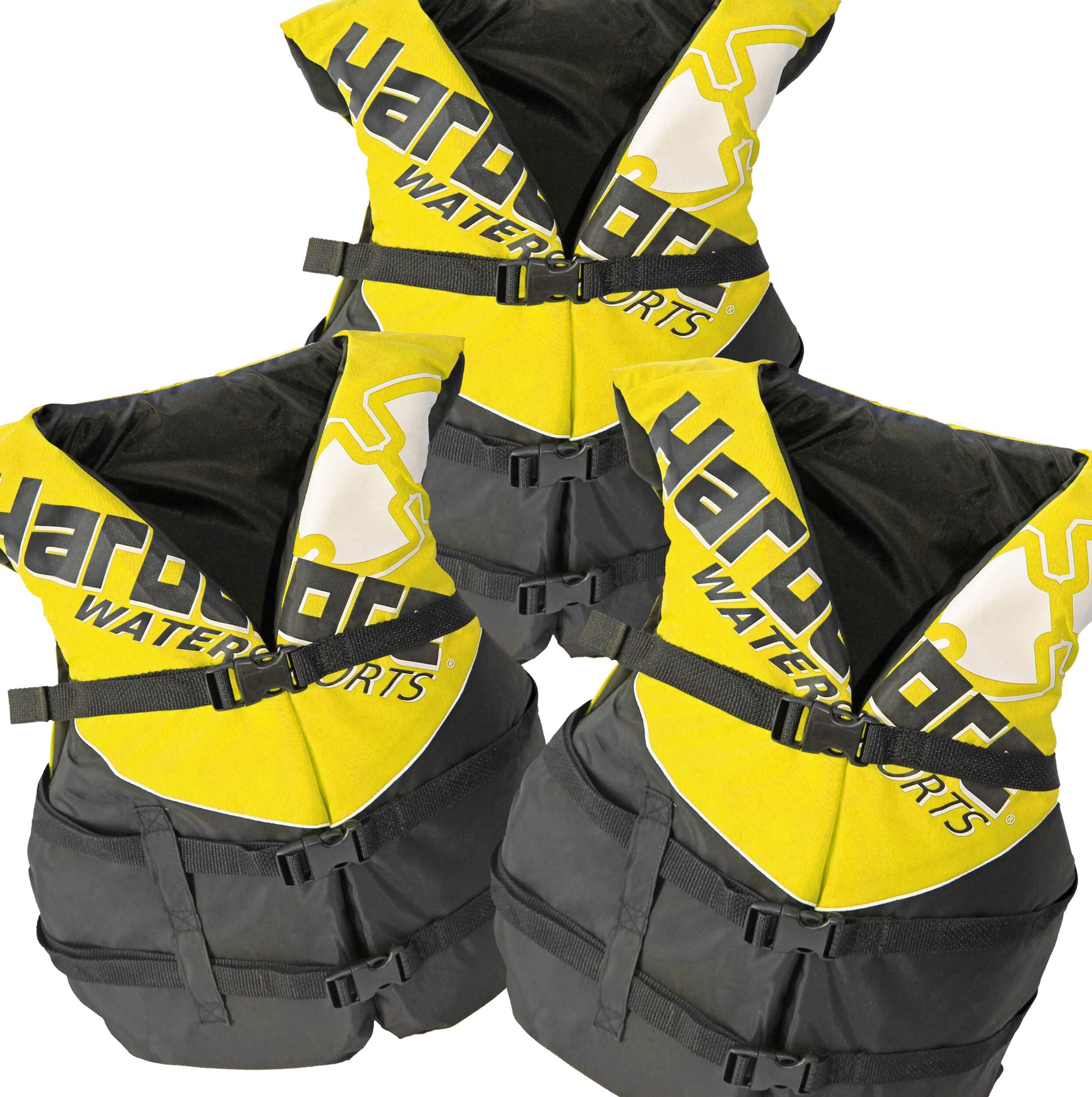 3 Pack Hardcore Coast Guard Type III PFD for Adults; Life Jacket Paddle Vest for Adults; Life Vest Flotation Device; Jet ski, Wakeboard, Kayak; Extra Life Jacket for Pontoon Boat Yellow