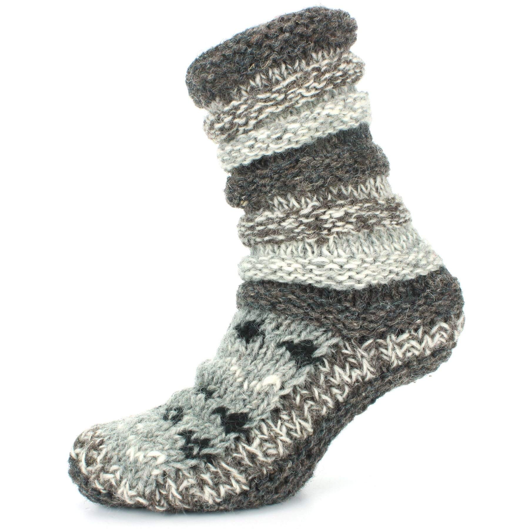 LOUDelephant Chunky Wool Knit Abstract Pattern Slipper Socks - Grey