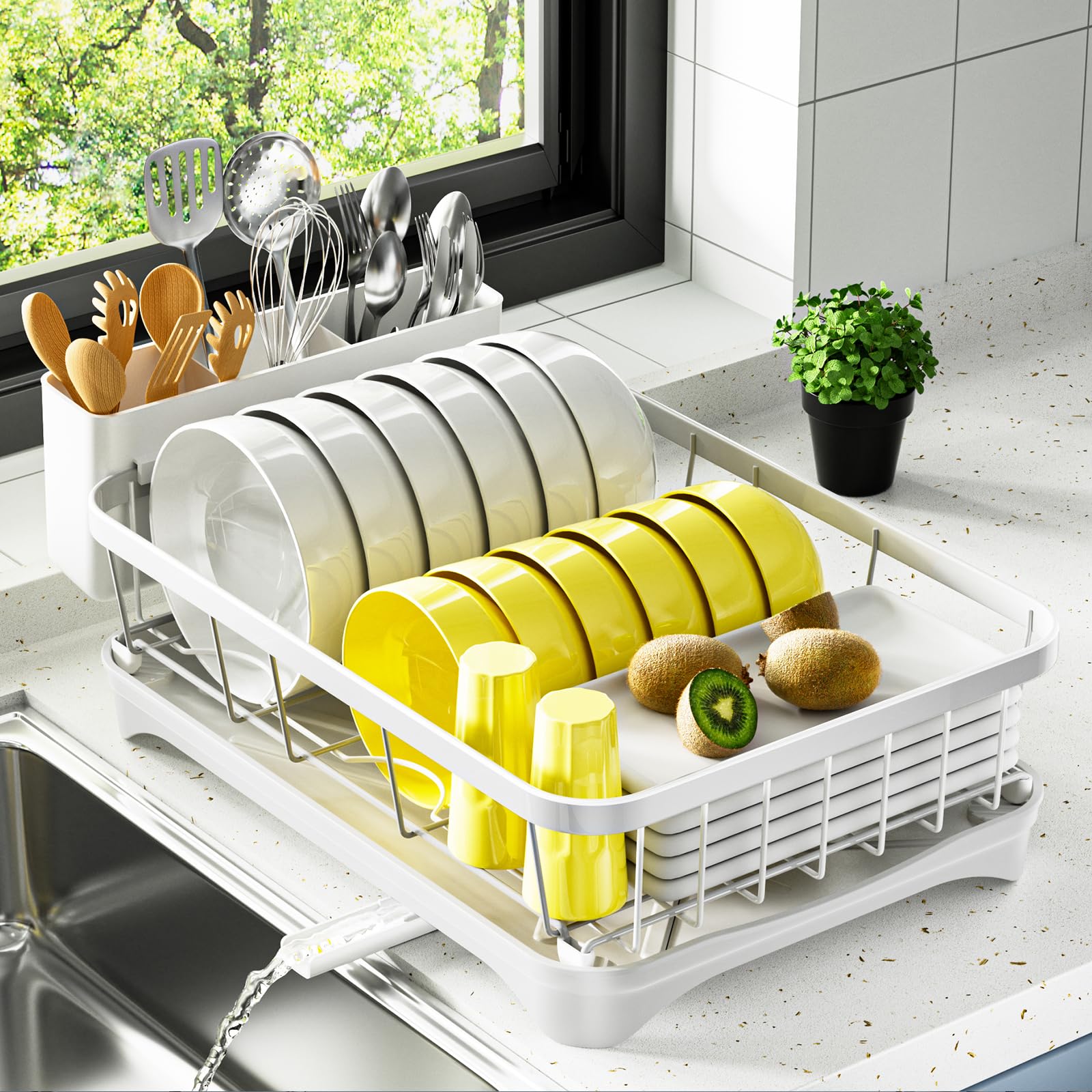 arshray Dish Drying Rack - Space-Saving Dish Rack, Dish Racks for Kitchen Counter Dish Drainer with Utensil Holder & Adjustable Spout 16.5