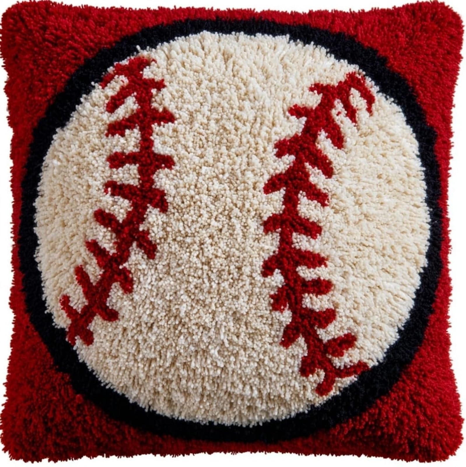 AxiangziK Latch Hook Kit for Adults 43x43cm,Baseball DIY Pillow & Rug Craft Kit for Beginners,Handmade Yarn Art,Relaxing Home Sofa Decor Gift,17x17in