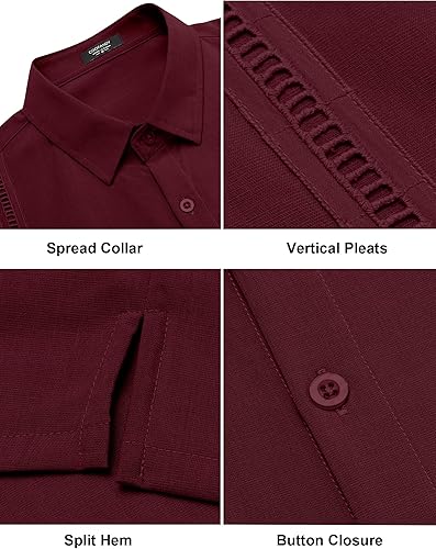 Miniatura 7 de COOFANDY - Camisa guayabera cubana de manga corta para hombre, camisa informal con botones para verano y playa