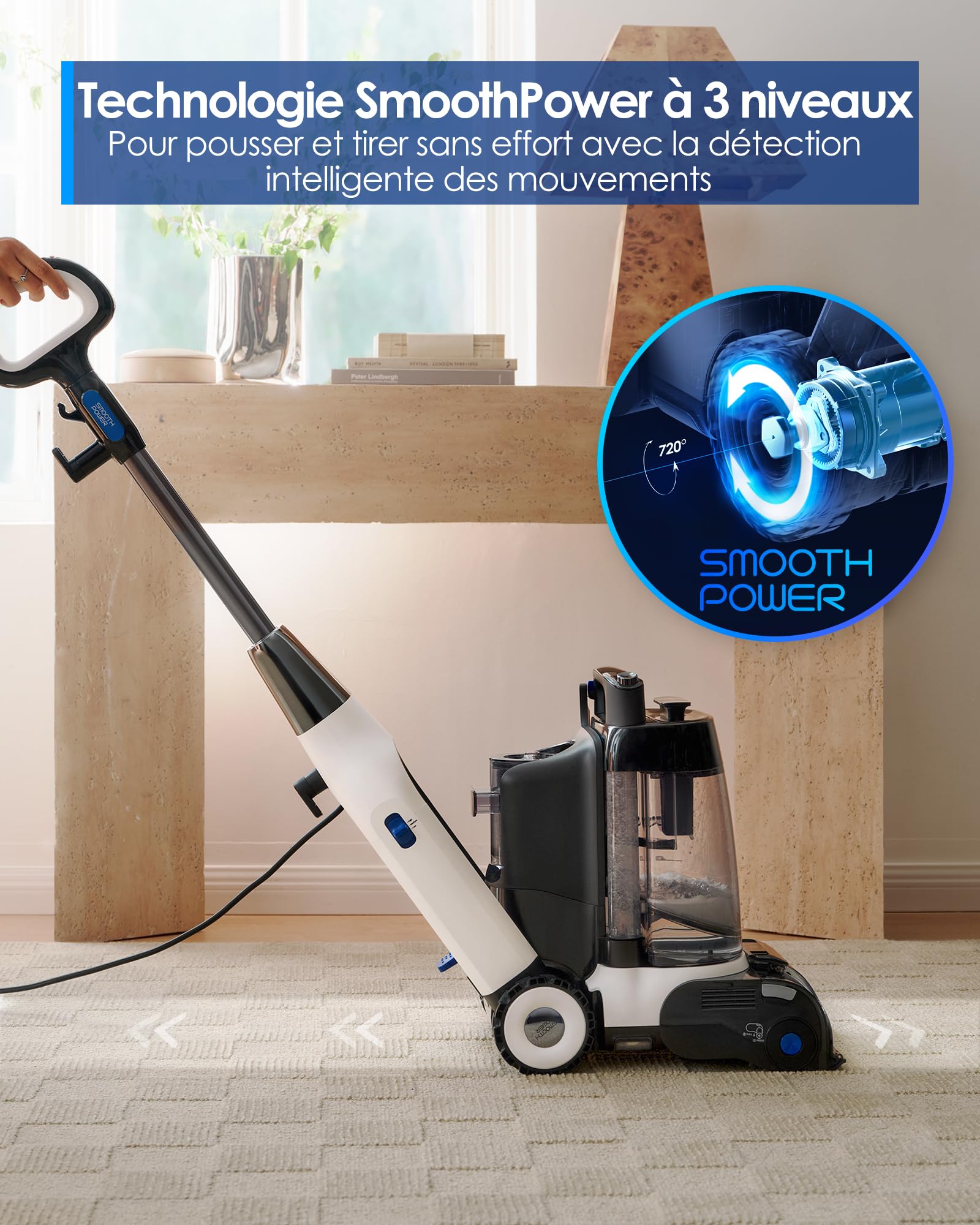 Tineco CARPET ONE Cruiser Nettoyeur de Tapis Intelligent, Auto-nettoyage et FlashDry, Shampouineuse, Nettoyage en Profondeur pour Tapis et Tissus d'Ameublement, Aspiration Puissante de 130W