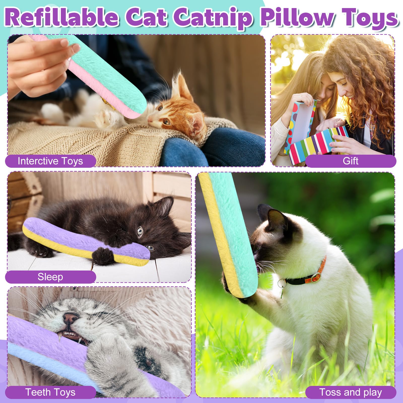 Paquete de 12 juguetes de hierba gatera a granel recargables para gatos, juguetes de hierba gatera, juguetes para gatos con hierba gatera, juguete interactivo para masticar gatos suaves y