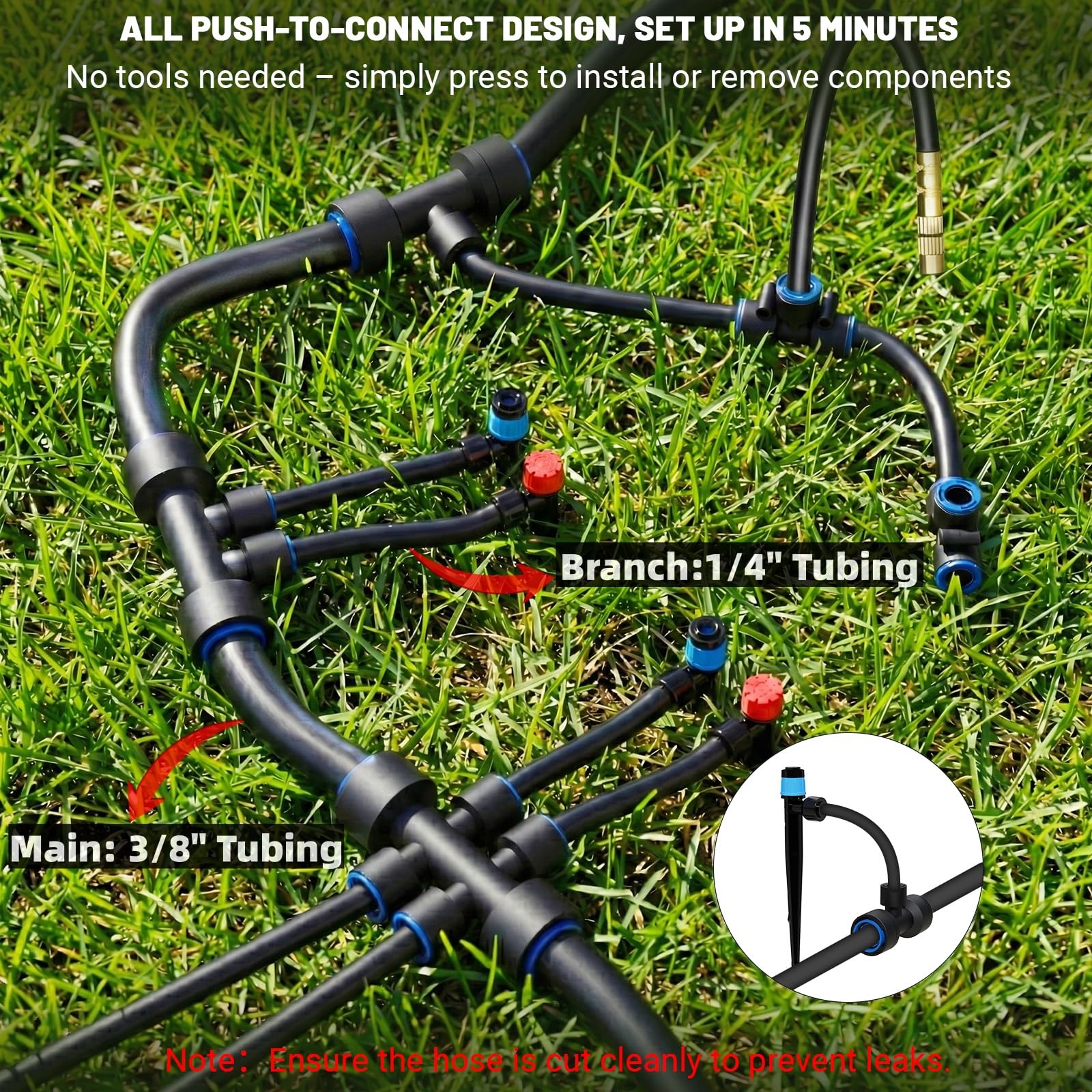 Kit di irrigazione a goccia da 60 m con connettori push-fit, sistema di irrigazione automatico da giardino fai da te, design a risparmio idrico aggiornato 2026 con 3 ugelli regolabili per cortile