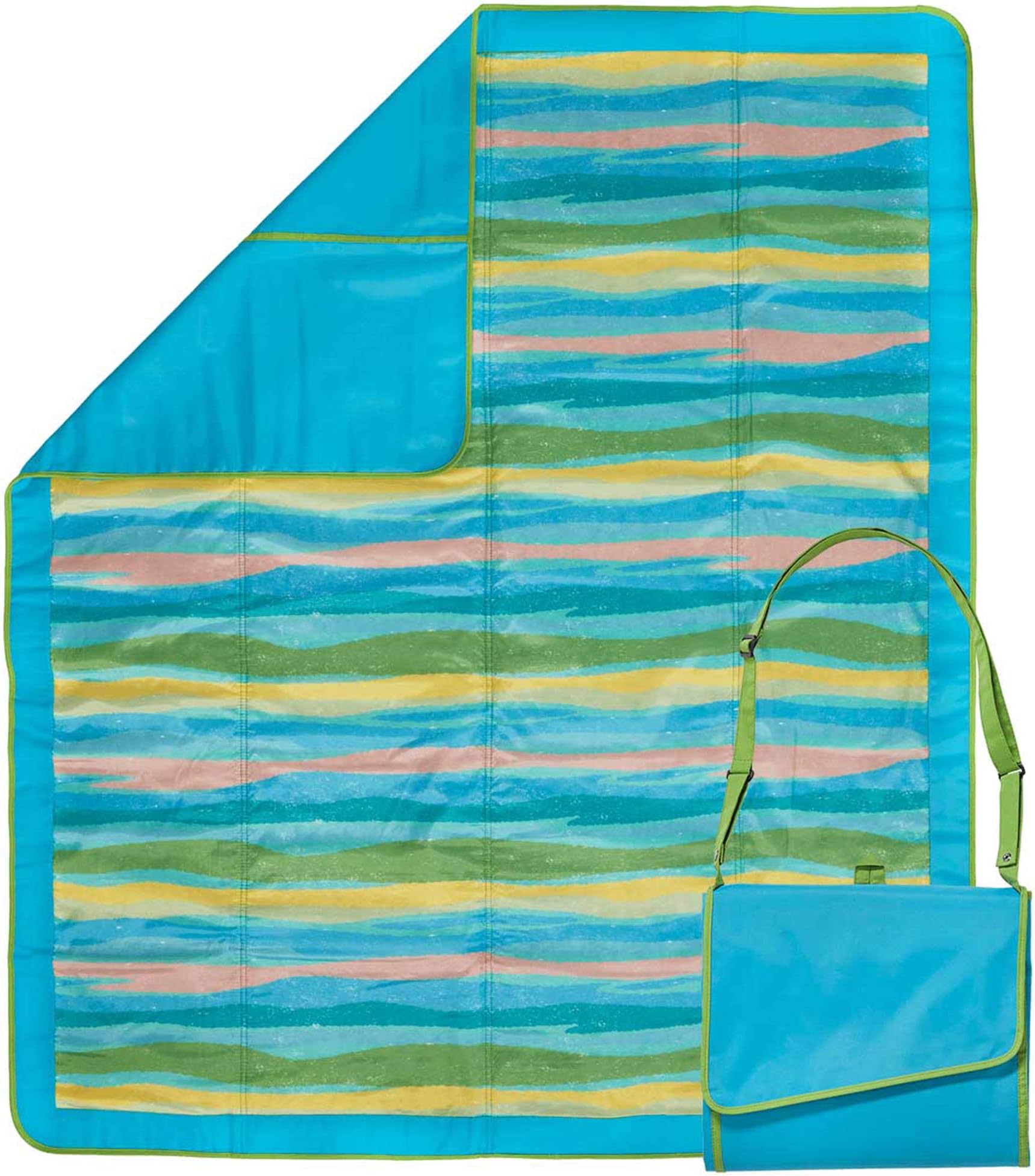 Lightspeed Outdoors Water Resistant Outdoor Blanket | Camping Blankets with Integrated Shoulder Strap | Picnic Outdoor Blanket with Sewn-in Guides | Doubles as Seat Cushion When Folded | Sand Stripe