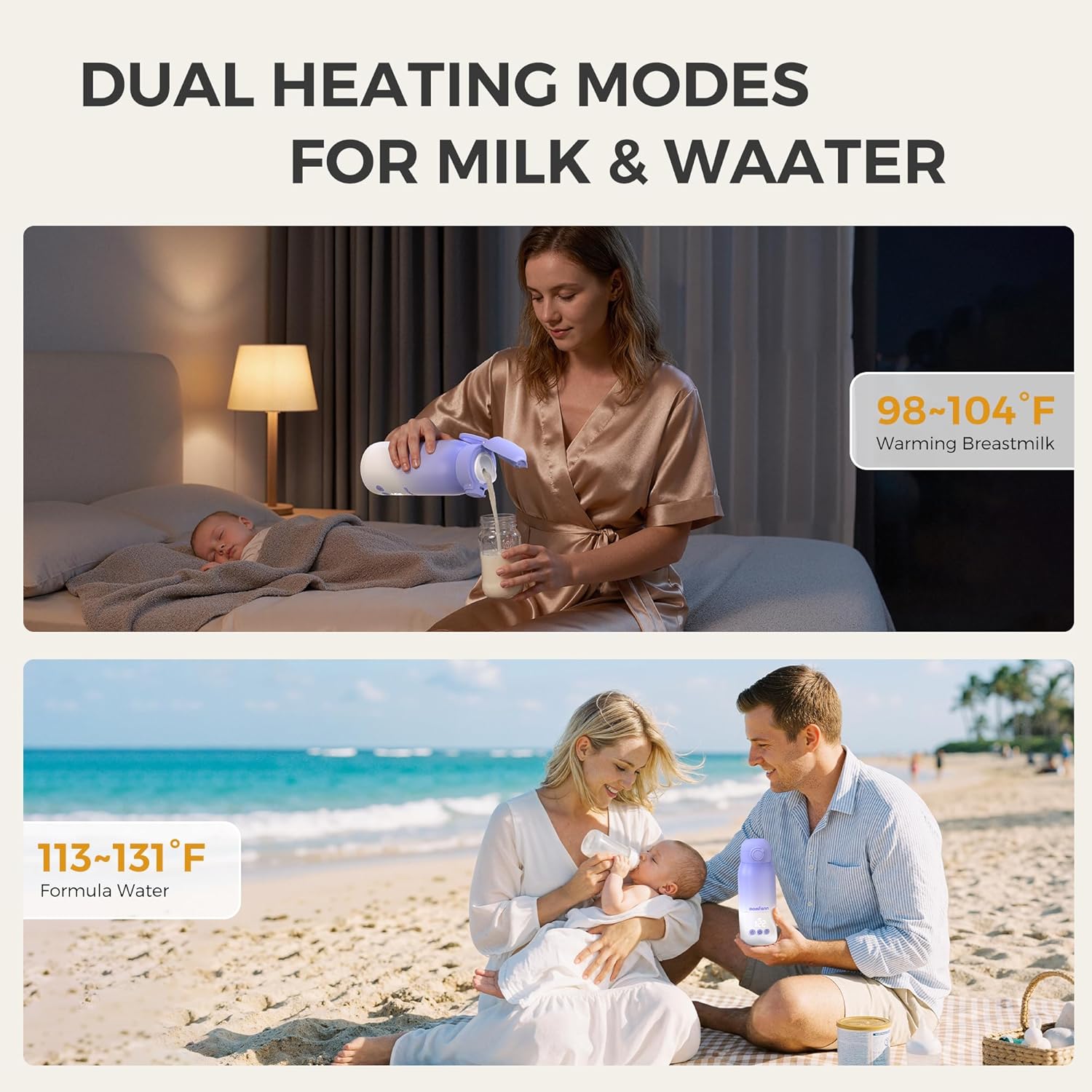 Portable Bottle Warmer for Travel, Dual Heating Modes, Instant Breastmilk, Formula, Water, Milk Warmer Bottle with 12 Ounces for Vehicle,car,Airplane Journey (Violet)