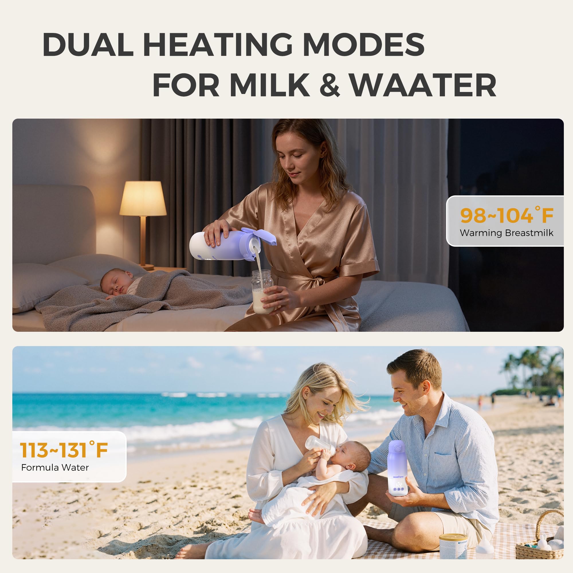 MOMFANN Calentador de botellas portátil para viajes, modos de calefacción duales, control preciso de temperatura de 5 niveles, batería de larga duración, ideal para leche materna, fórmula y agua