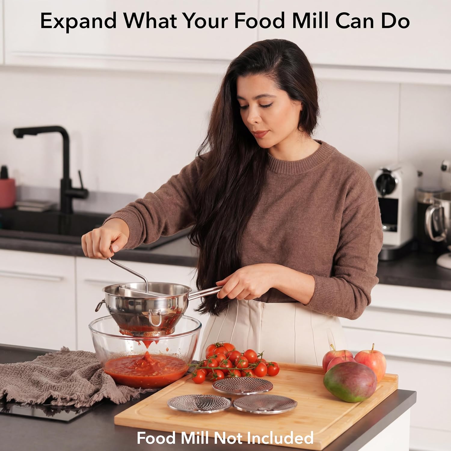 Hungry Artisan Food Mill Disc Expansion Set – 4 Stainless Steel Discs (Ultra-Fine, Fine, Medium & Coarse) with 5 Replacement Washers for Tomato Sauce, Applesauce & Canning