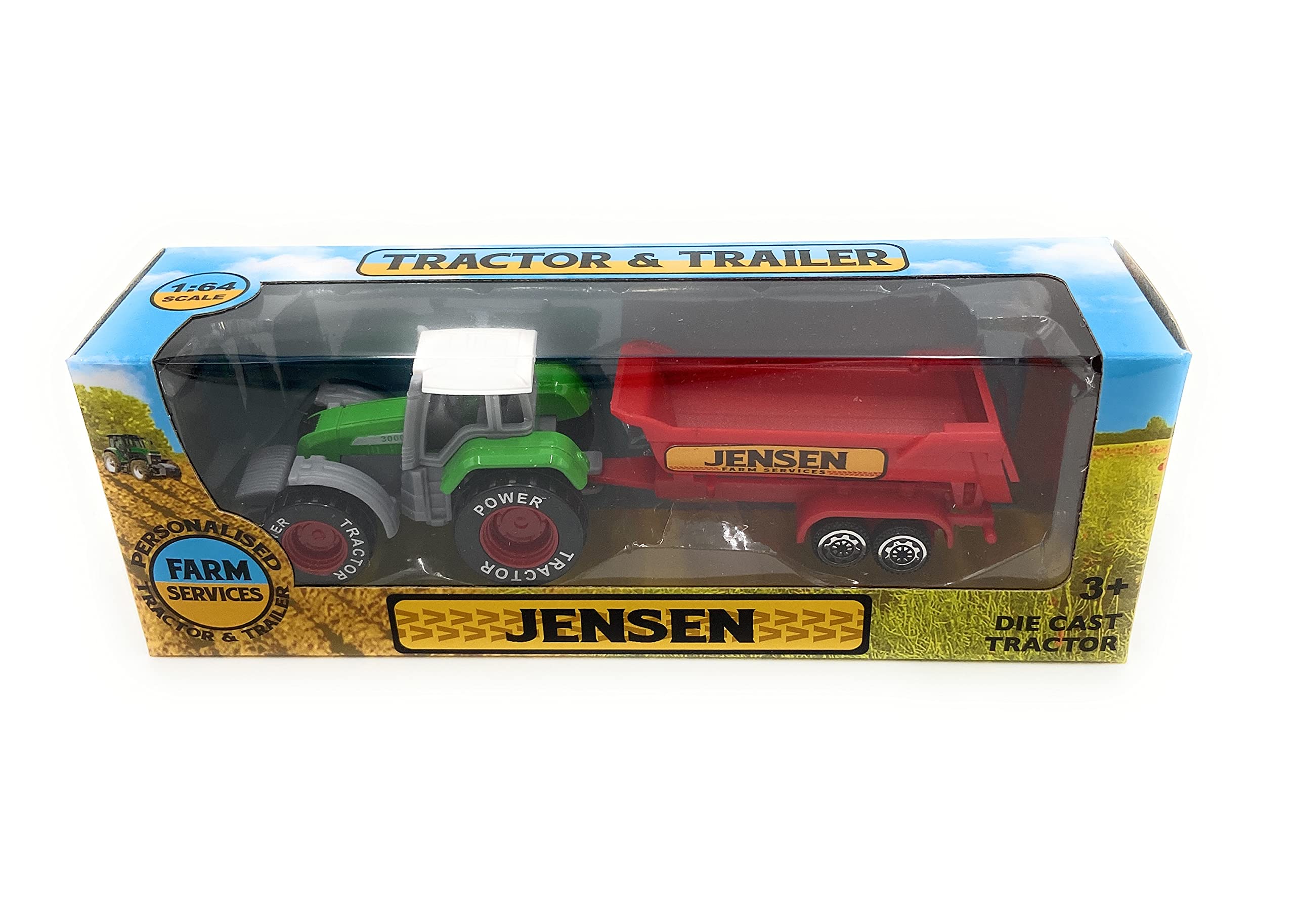 JENSEN Personalised Die Cast Tractor and Trailer Set - 1:64 scale - Birthday Christmas Entertainment Entertaining Gift Present Boy Gift Child Toddler