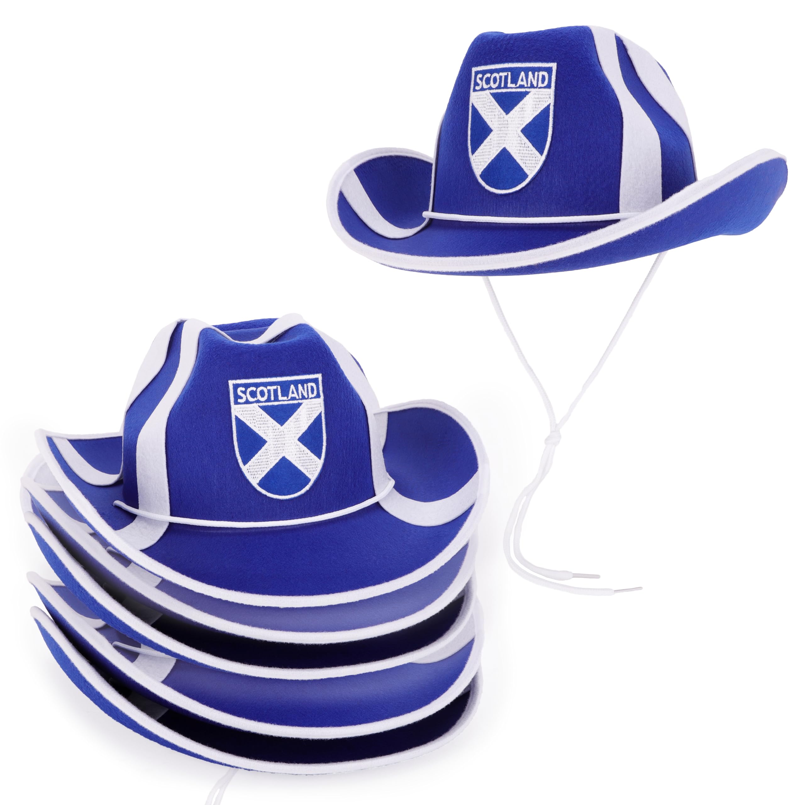 Toyland® Pack of 6 26cm (10”) Scotland Flag Cowboy Style Hats - Scottish Party Celebrations, Euros & World Cup, Highland Games, St Andrew's Day & Fancy Dress - One Size - Unisex Adults